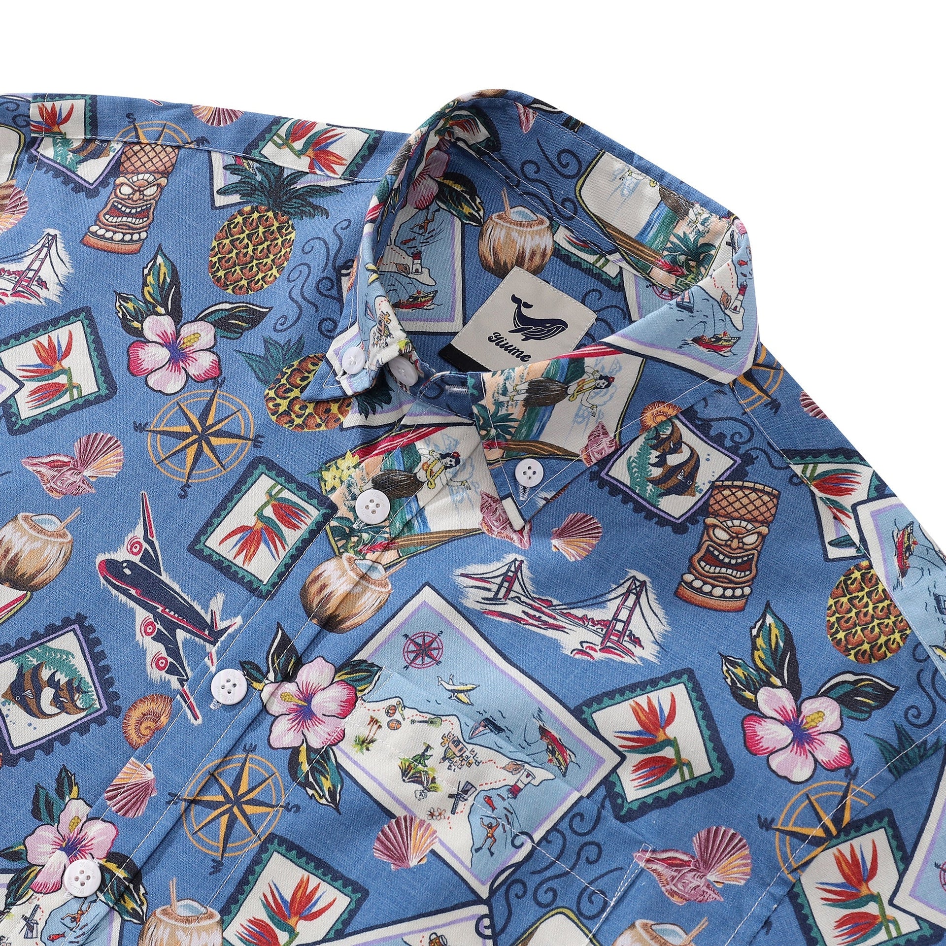 Vintage 1970s Style Hawaiian Aloha Beach Shirt Cotton Button-down