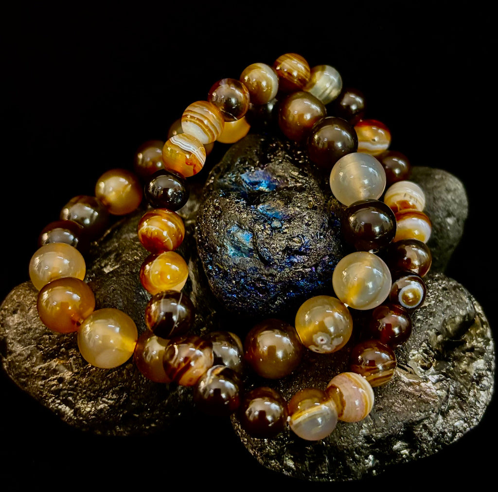 Coffee Striped Agate Energy Bracelet – Reiki Infused | 8mm or 10mm (Medium Wrists)