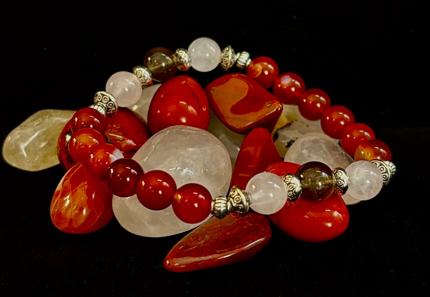 Grief & Loss Support Intention Bracelet – Reiki-Infused Carnelian, Rose Quartz & Smoky Quartz