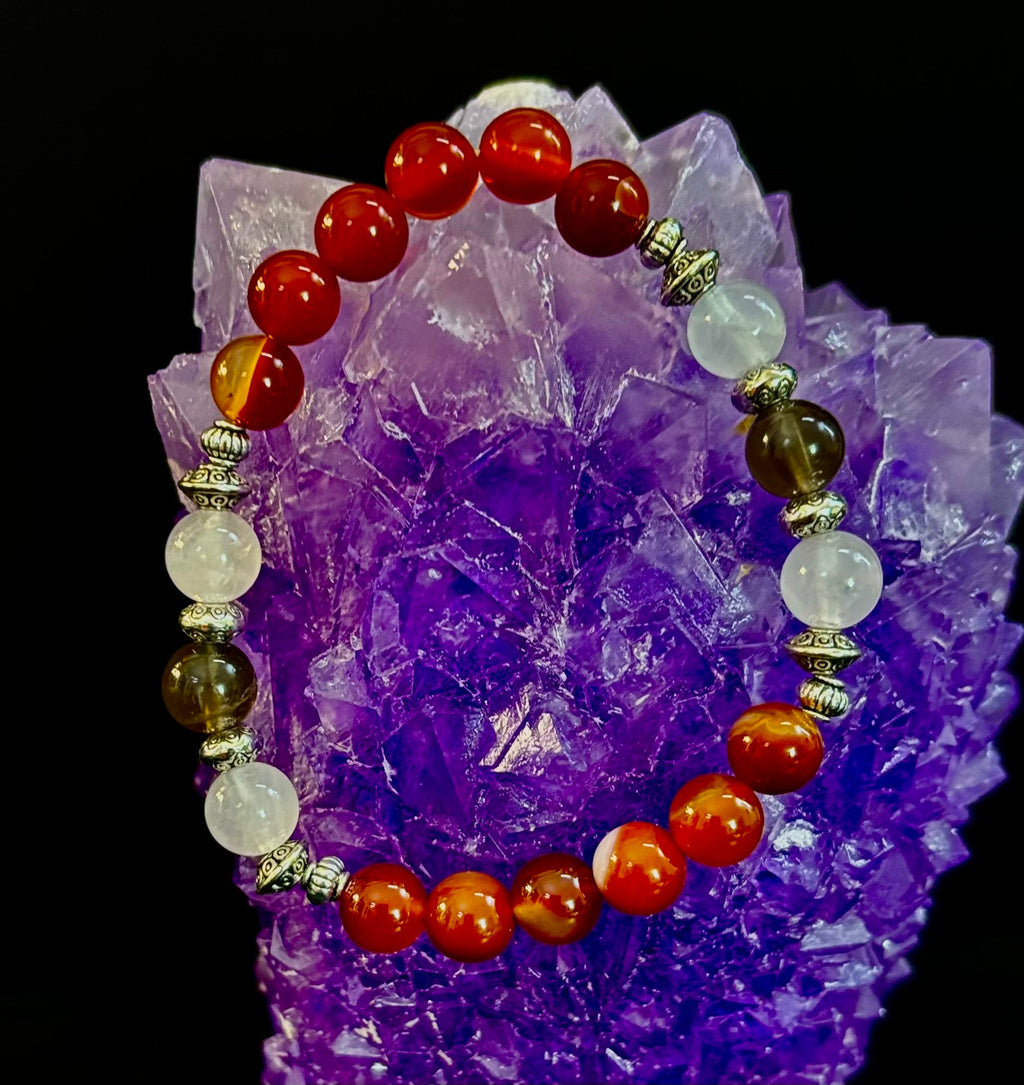 Grief & Loss Support Intention Bracelet – Reiki-Infused Carnelian, Rose Quartz & Smoky Quartz