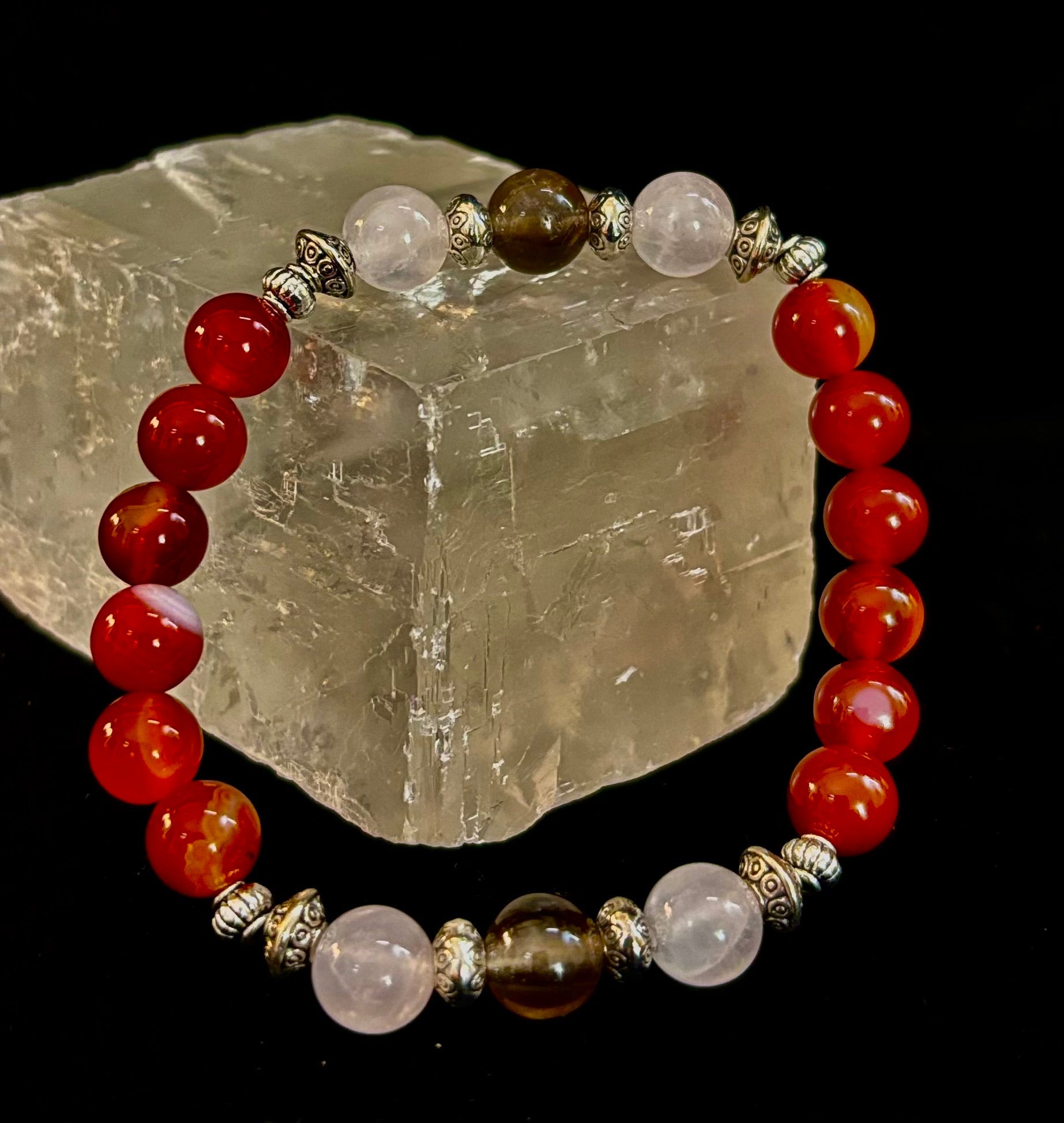 Grief & Loss Support Intention Bracelet – Reiki-Infused Carnelian, Rose Quartz & Smoky Quartz