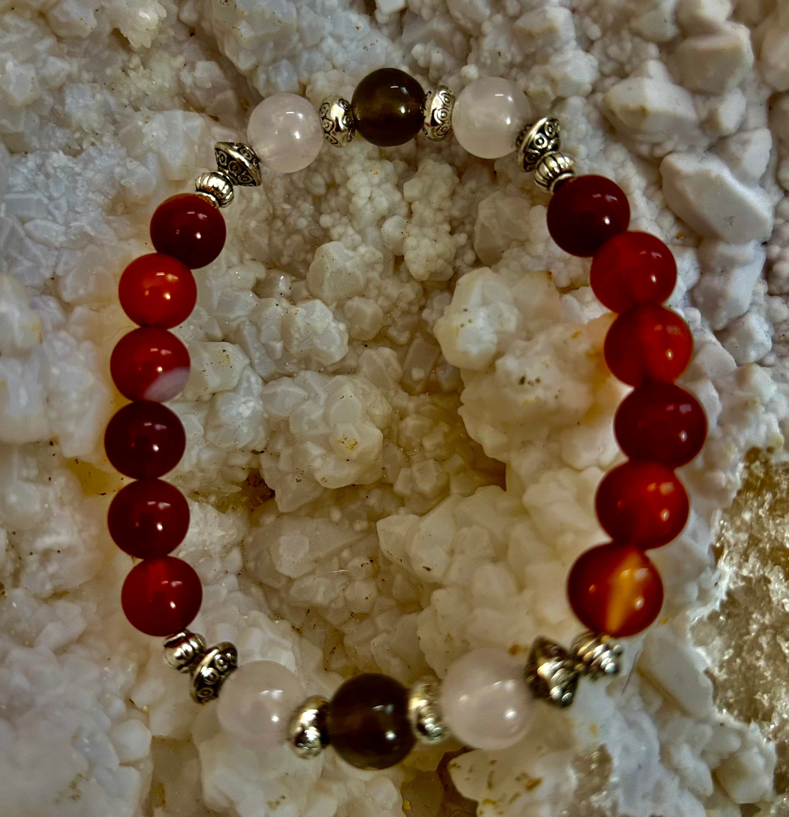 Grief & Loss Support Intention Bracelet – Reiki-Infused Carnelian, Rose Quartz & Smoky Quartz