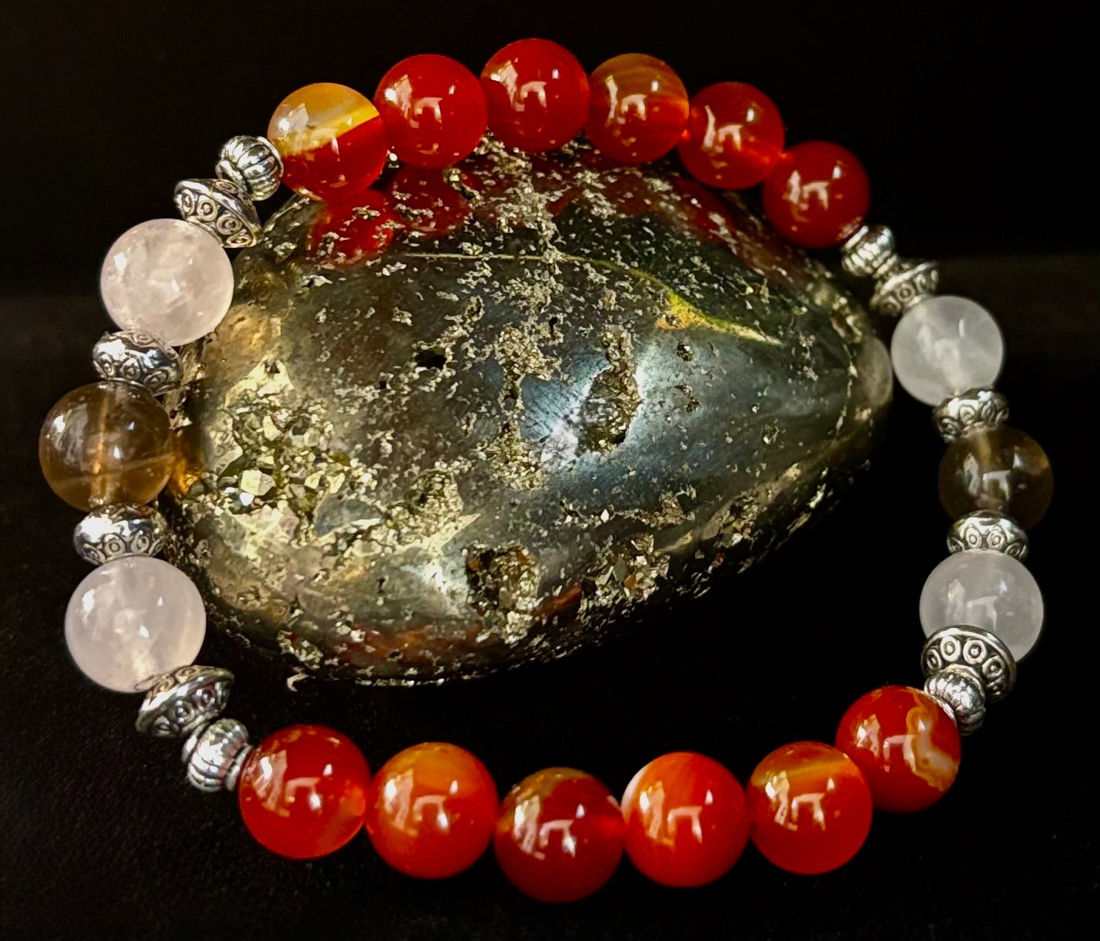 Grief & Loss Support Intention Bracelet – Reiki-Infused Carnelian, Rose Quartz & Smoky Quartz