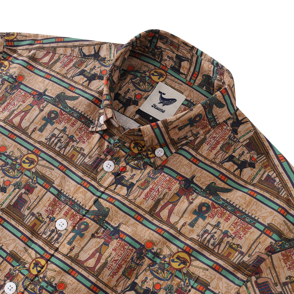 Wrinkle-Free Men's Egyptian Mural Hawaiian Shirt Short Sleeve
