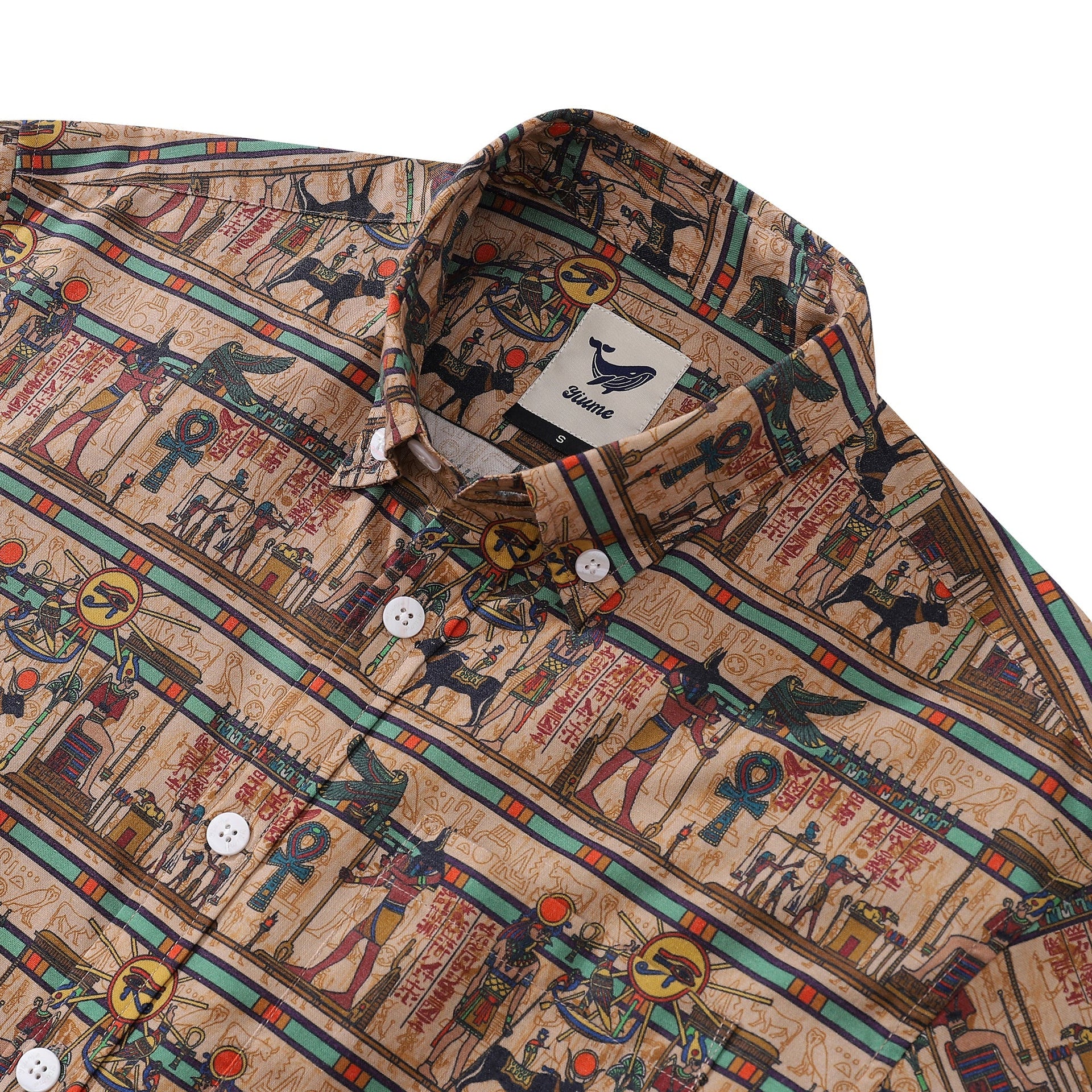 Wrinkle-Free Men's Egyptian Mural Hawaiian Shirt Short Sleeve