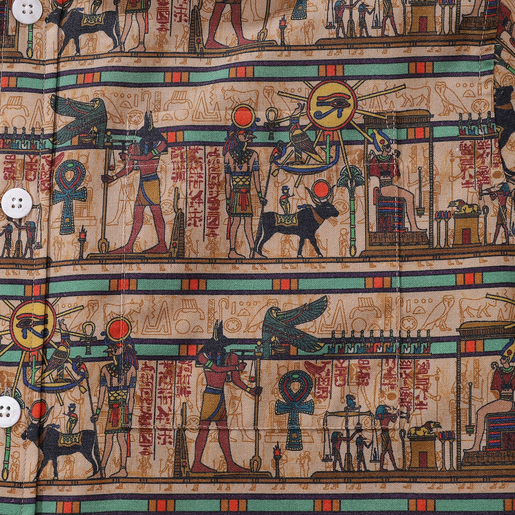 Wrinkle-Free Men's Egyptian Mural Hawaiian Shirt Short Sleeve