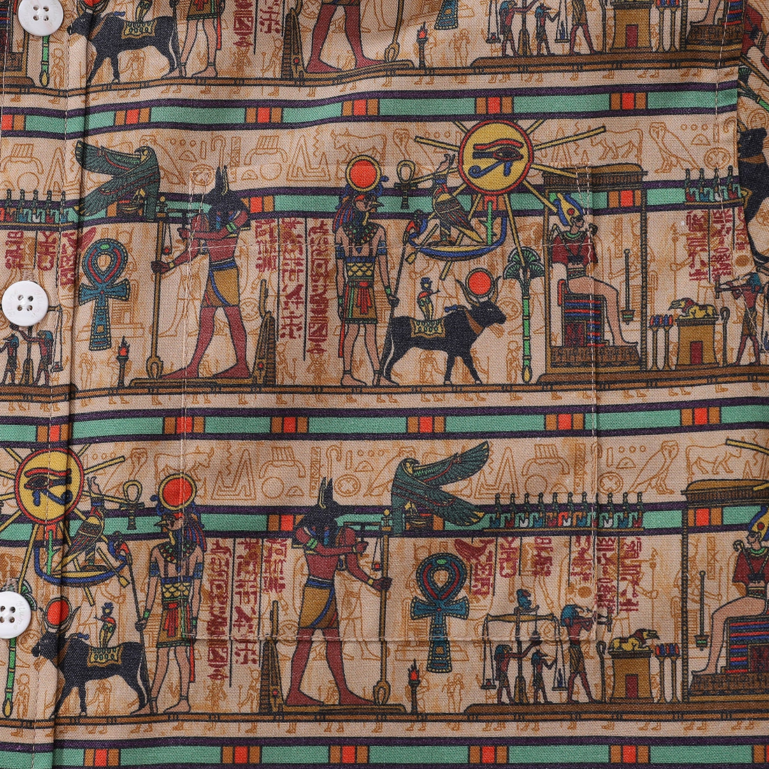 Wrinkle-Free Men's Egyptian Mural Hawaiian Shirt Short Sleeve