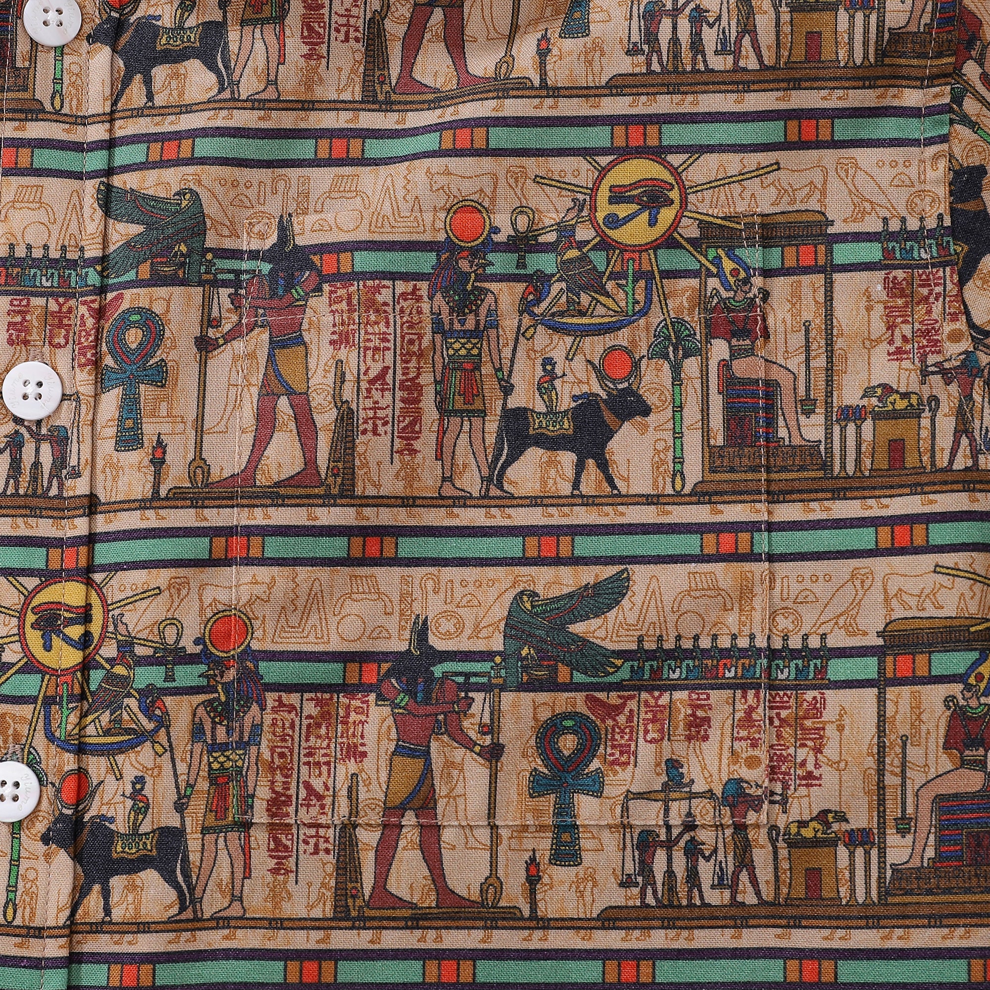 Wrinkle-Free Men's Egyptian Mural Hawaiian Shirt Short Sleeve