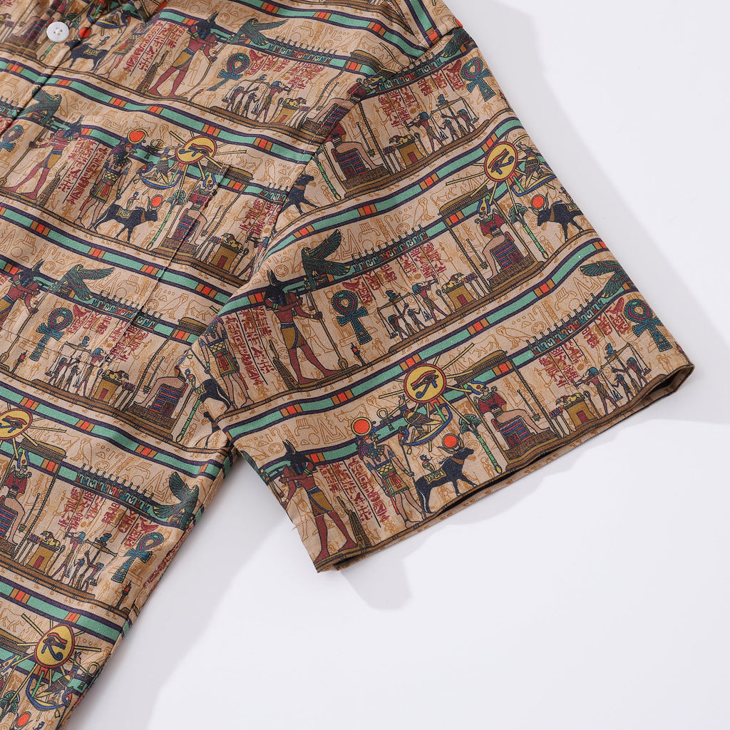 Wrinkle-Free Men's Egyptian Mural Hawaiian Shirt Short Sleeve