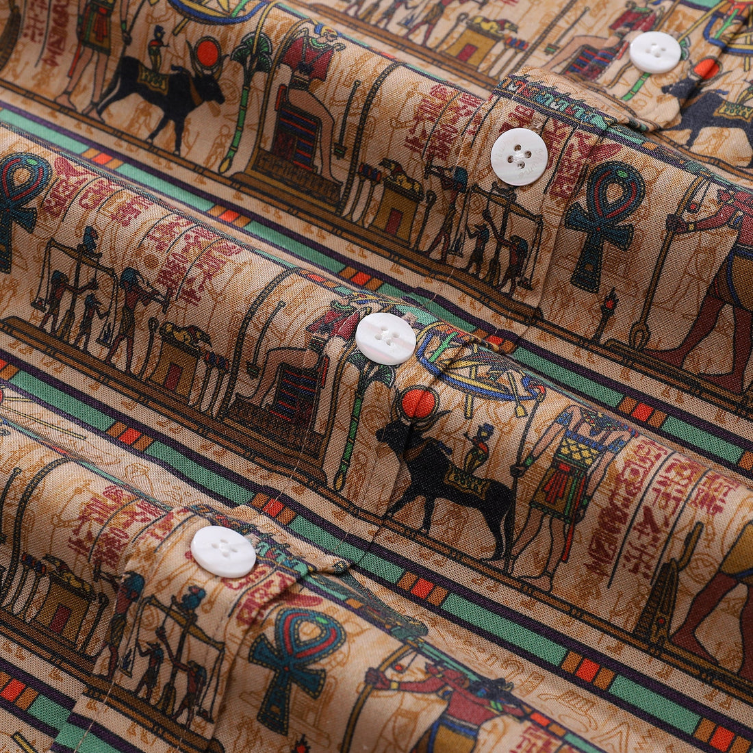 Wrinkle-Free Men's Egyptian Mural Hawaiian Shirt Short Sleeve