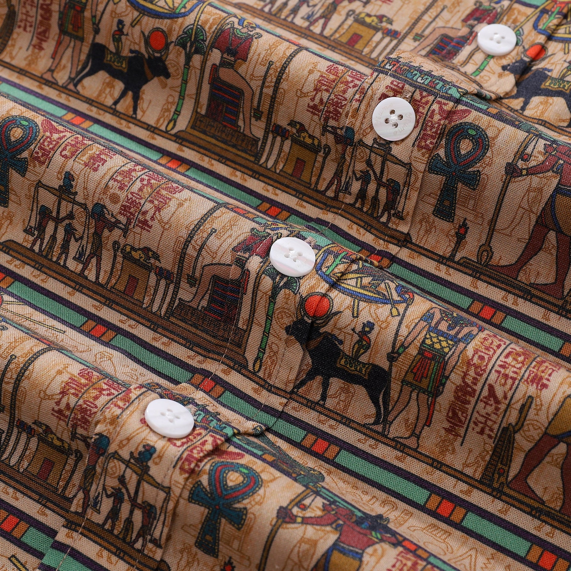 Wrinkle-Free Men's Egyptian Mural Hawaiian Shirt Short Sleeve