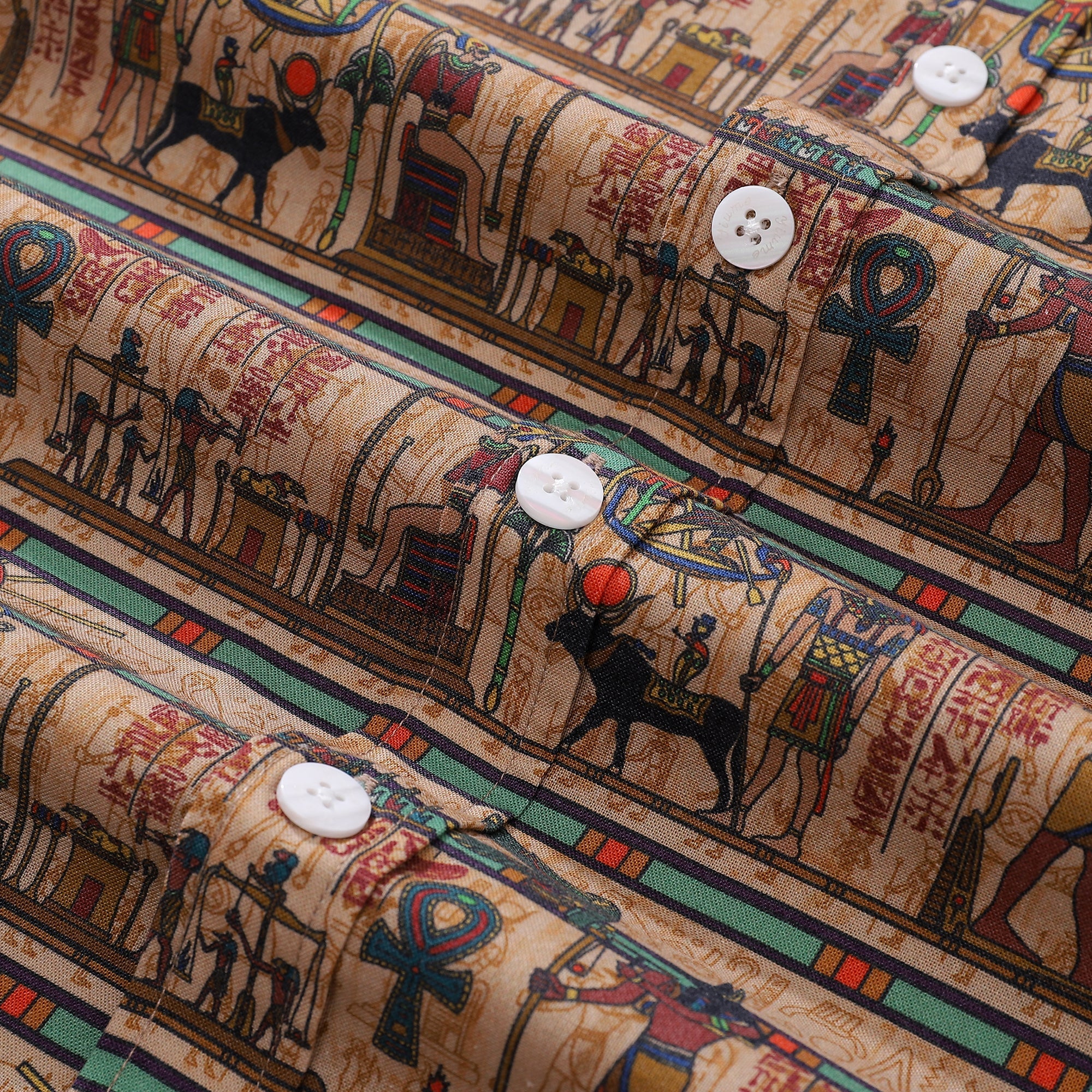 Wrinkle-Free Men's Egyptian Mural Hawaiian Shirt Short Sleeve