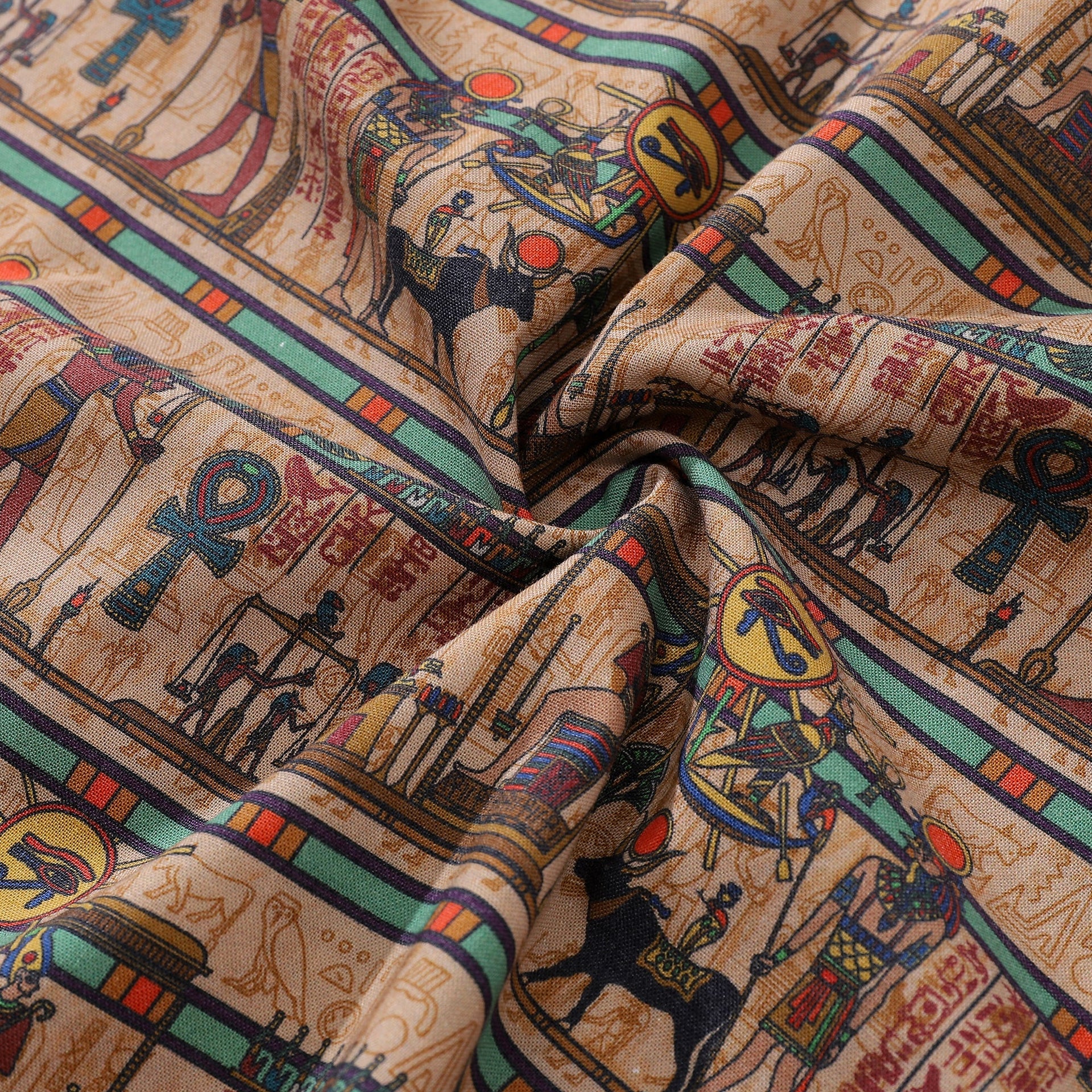 Wrinkle-Free Men's Egyptian Mural Hawaiian Shirt Short Sleeve