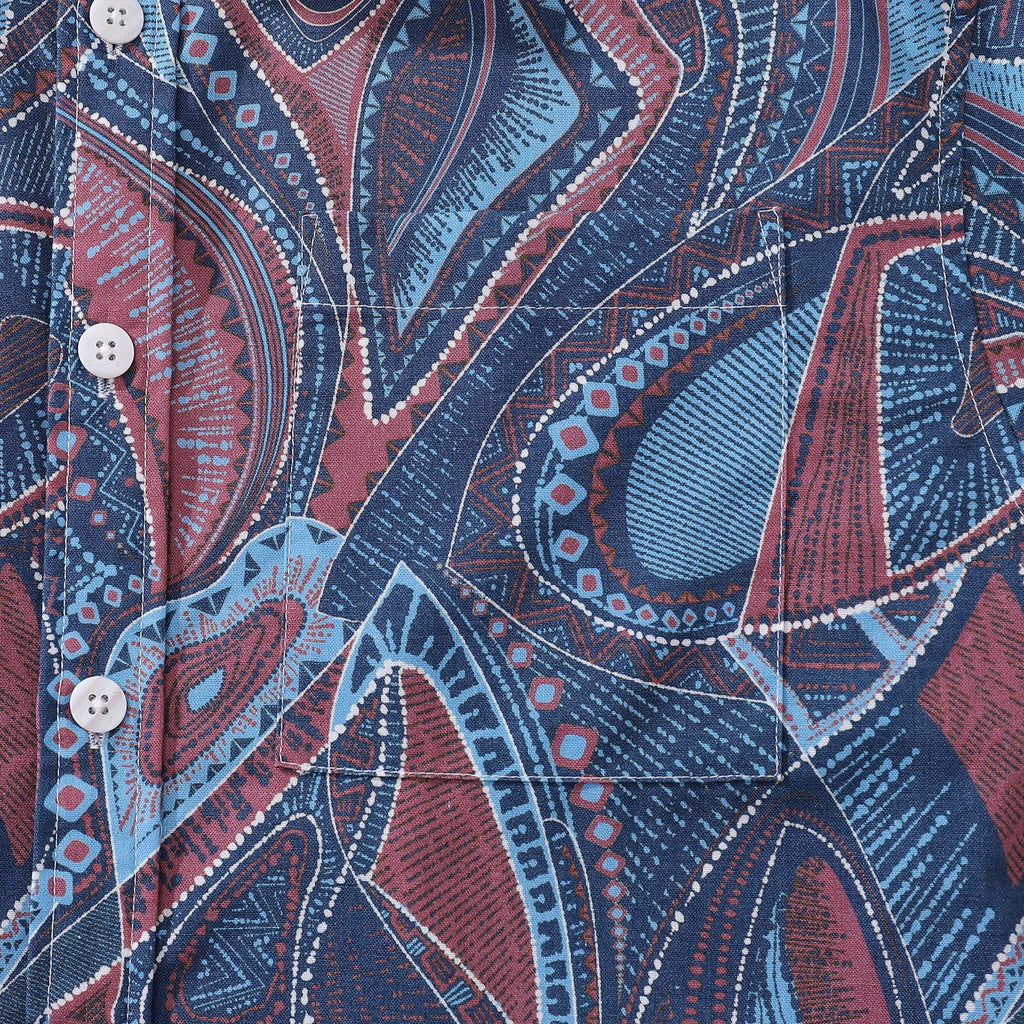 Vintage 1970s Abstract City Print Short Sleeve Hawaiian Shirt