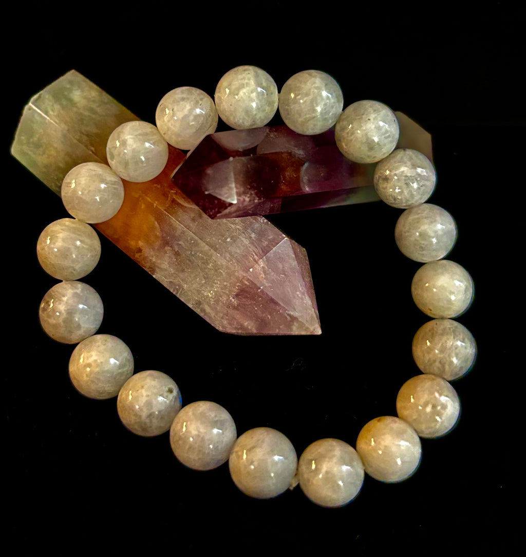 Reiki-Infused Rainbow Moonstone Power Bracelet – 10mm Beads (Medium Wrist)
