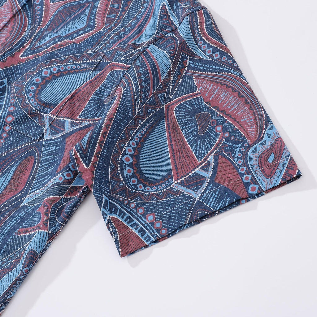 Vintage 1970s Abstract City Print Short Sleeve Hawaiian Shirt