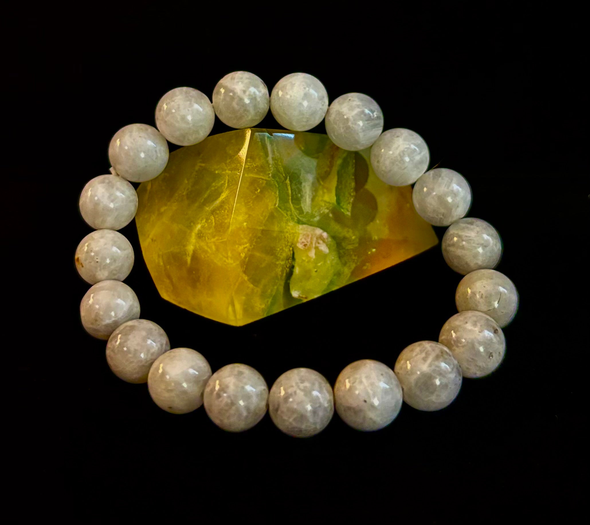 Reiki-Infused Rainbow Moonstone Power Bracelet – 10mm Beads (Medium Wrist)