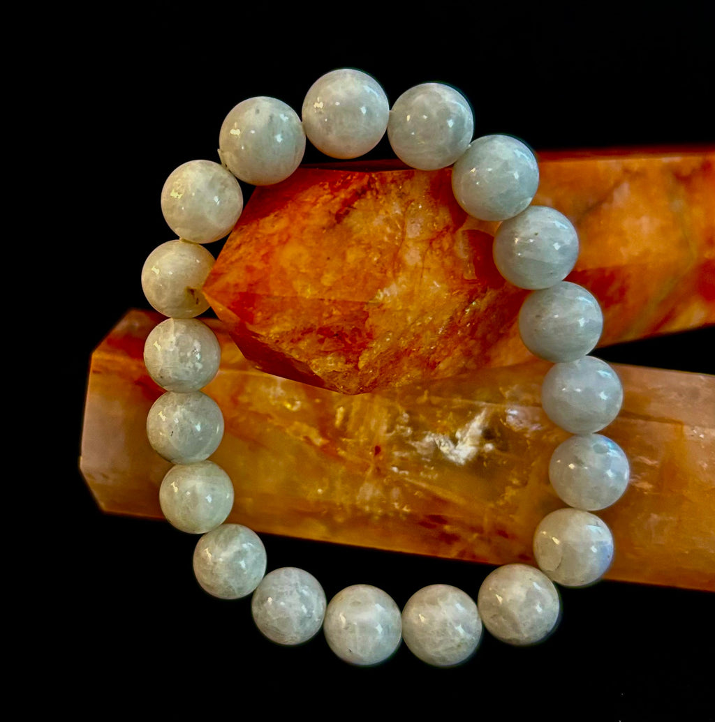 Reiki-Infused Rainbow Moonstone Power Bracelet – 10mm Beads (Medium Wrist)