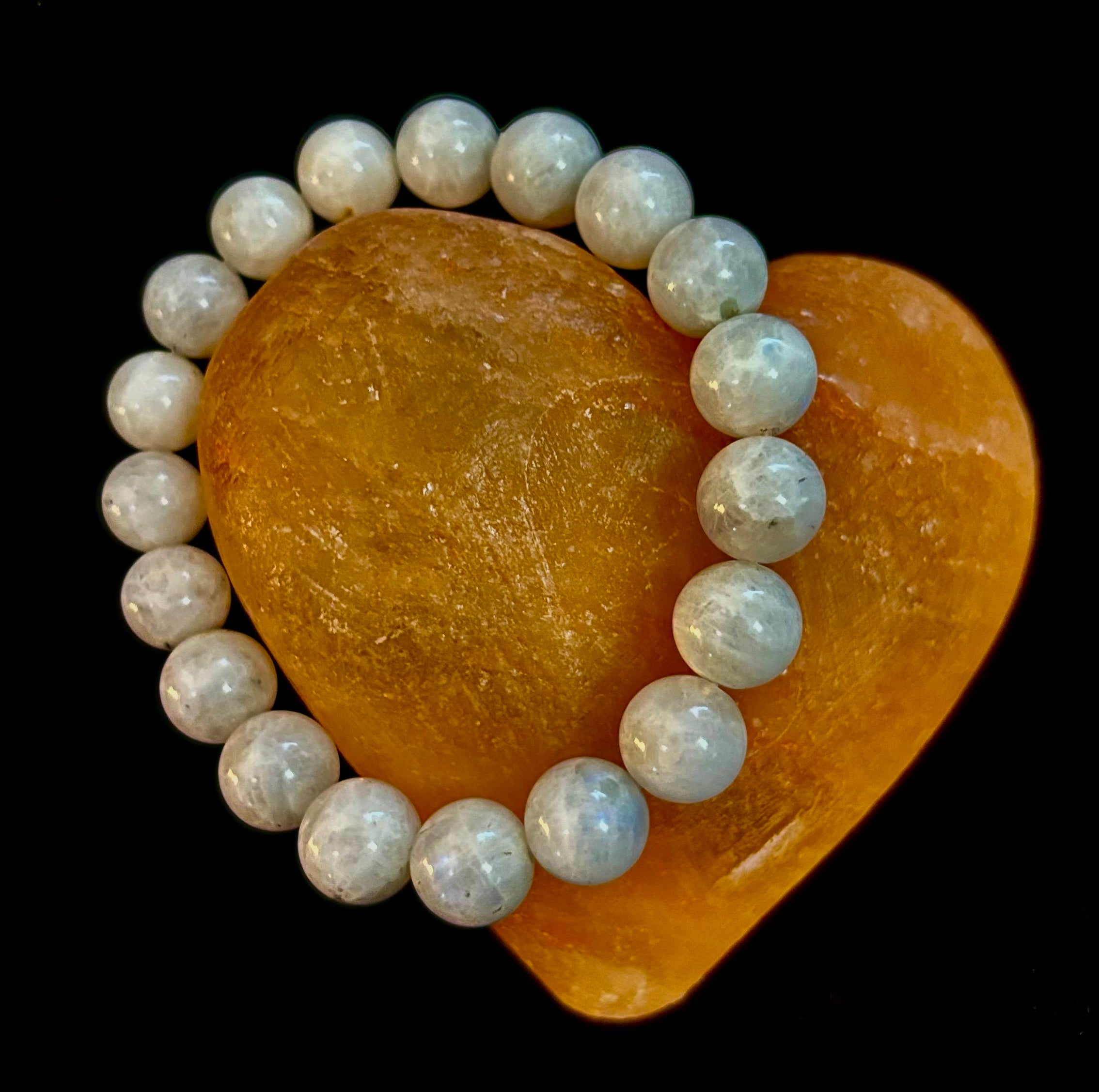 Reiki-Infused Rainbow Moonstone Power Bracelet – 10mm Beads (Medium Wrist)