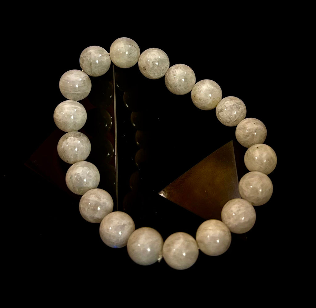 Reiki-Infused Rainbow Moonstone Power Bracelet – 10mm Beads (Medium Wrist)