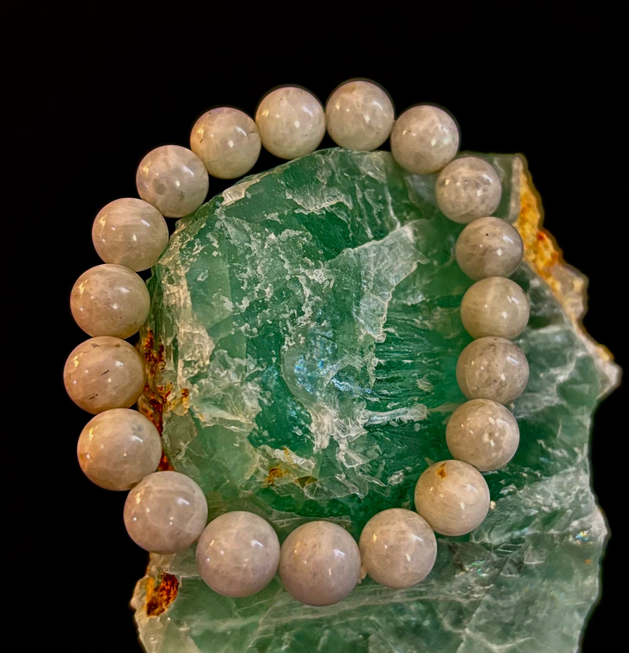 Reiki-Infused Rainbow Moonstone Power Bracelet – 10mm Beads (Medium Wrist)