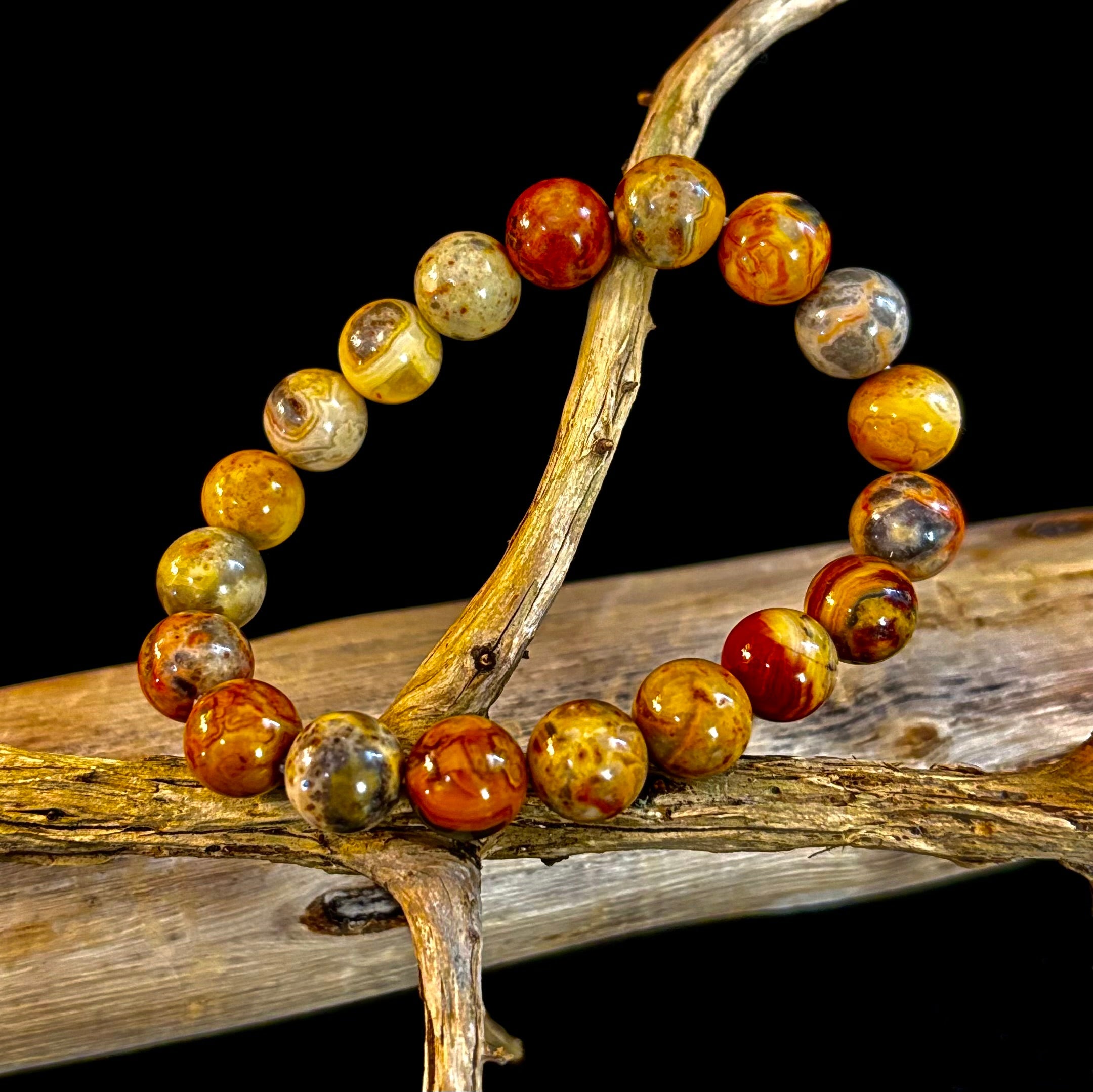 Reiki-Infused Crazy Lace Agate Strength & Stability Bracelet – 10mm Beads (Medium Wrist)