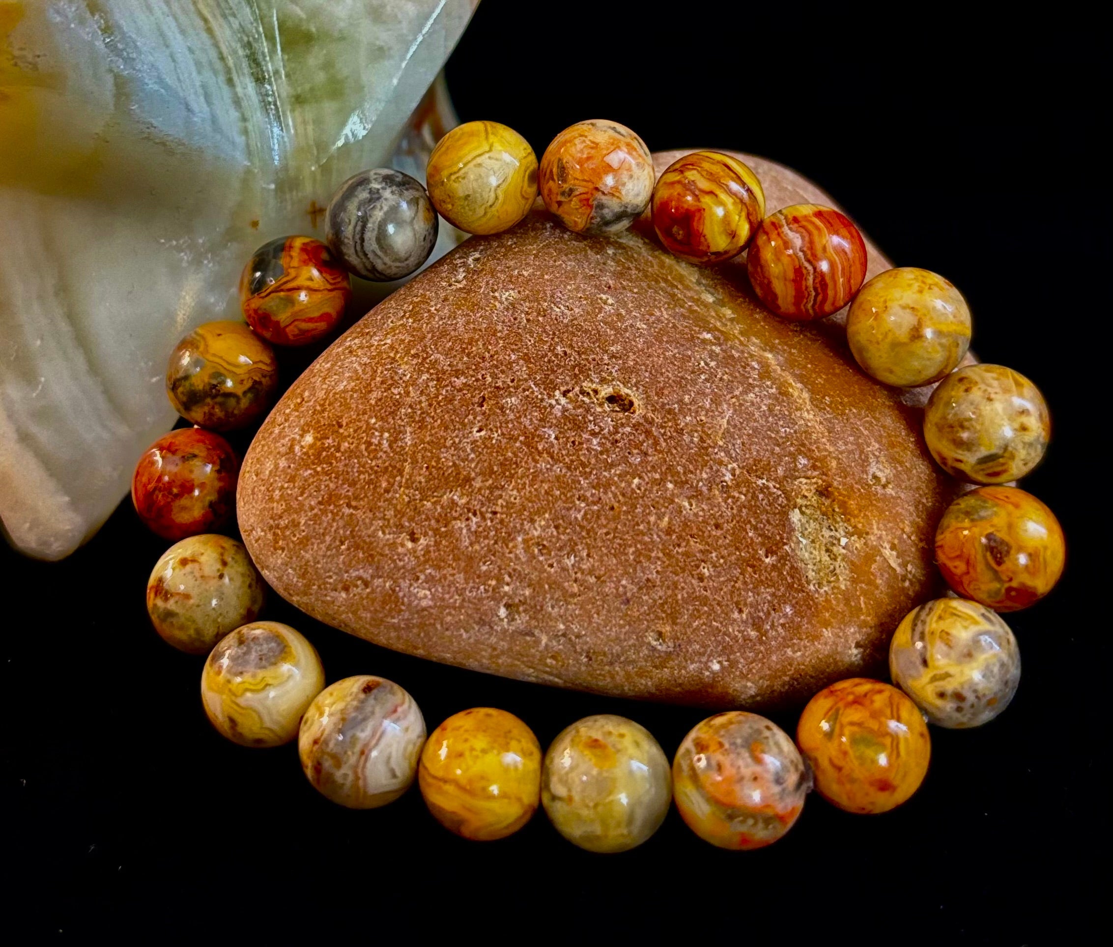 Reiki-Infused Crazy Lace Agate Strength & Stability Bracelet – 10mm Beads (Medium Wrist)