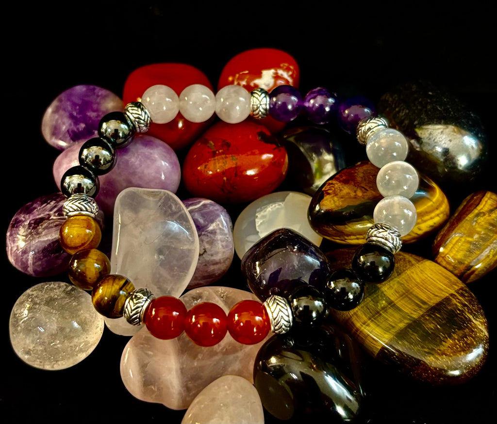 Renewal & Strength Addiction Recovery Bracelet – Carnelian, Amethyst, Rose Quartz, Hematite & Selenite
