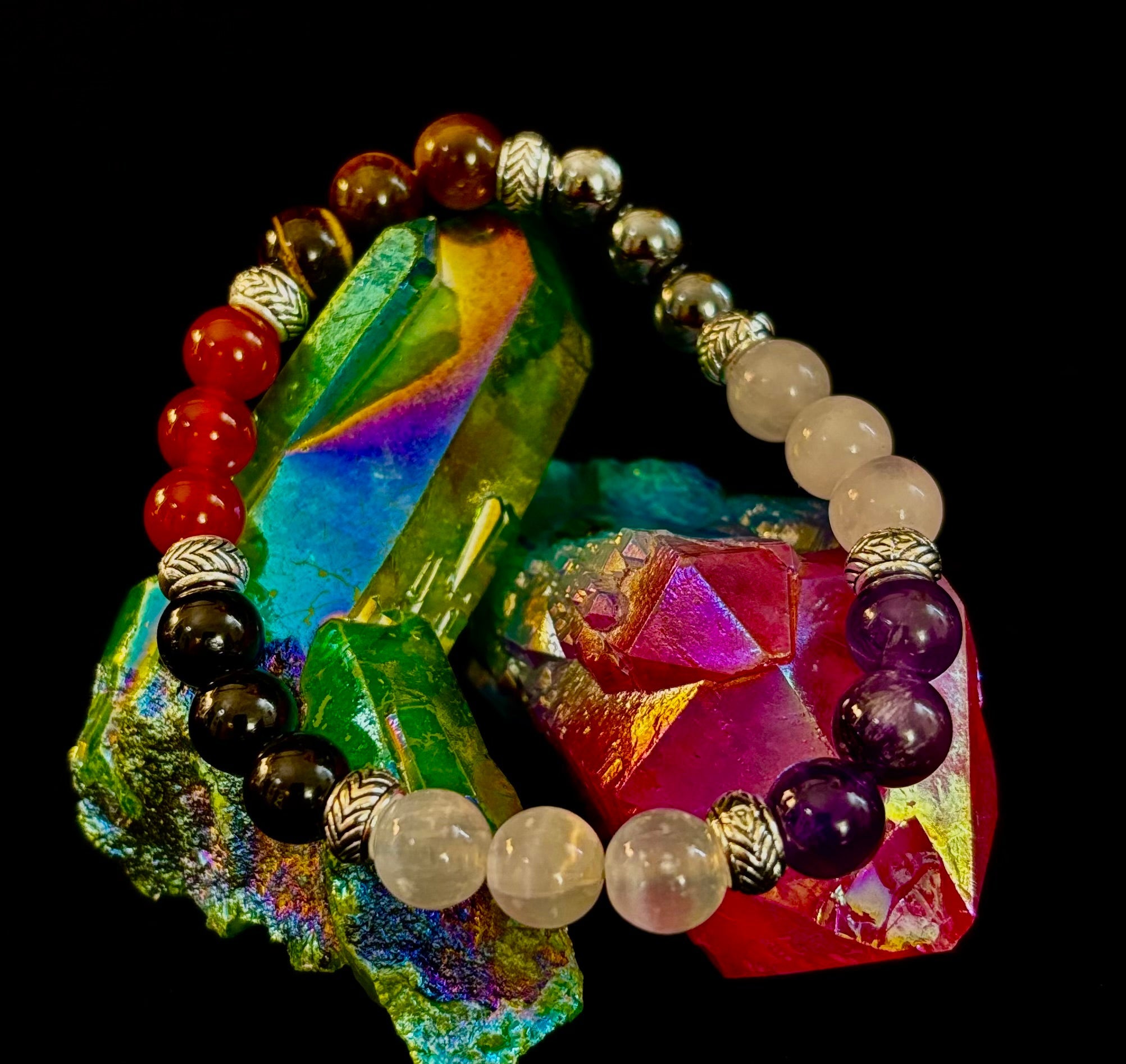 Renewal & Strength Addiction Recovery Bracelet – Carnelian, Amethyst, Rose Quartz, Hematite & Selenite