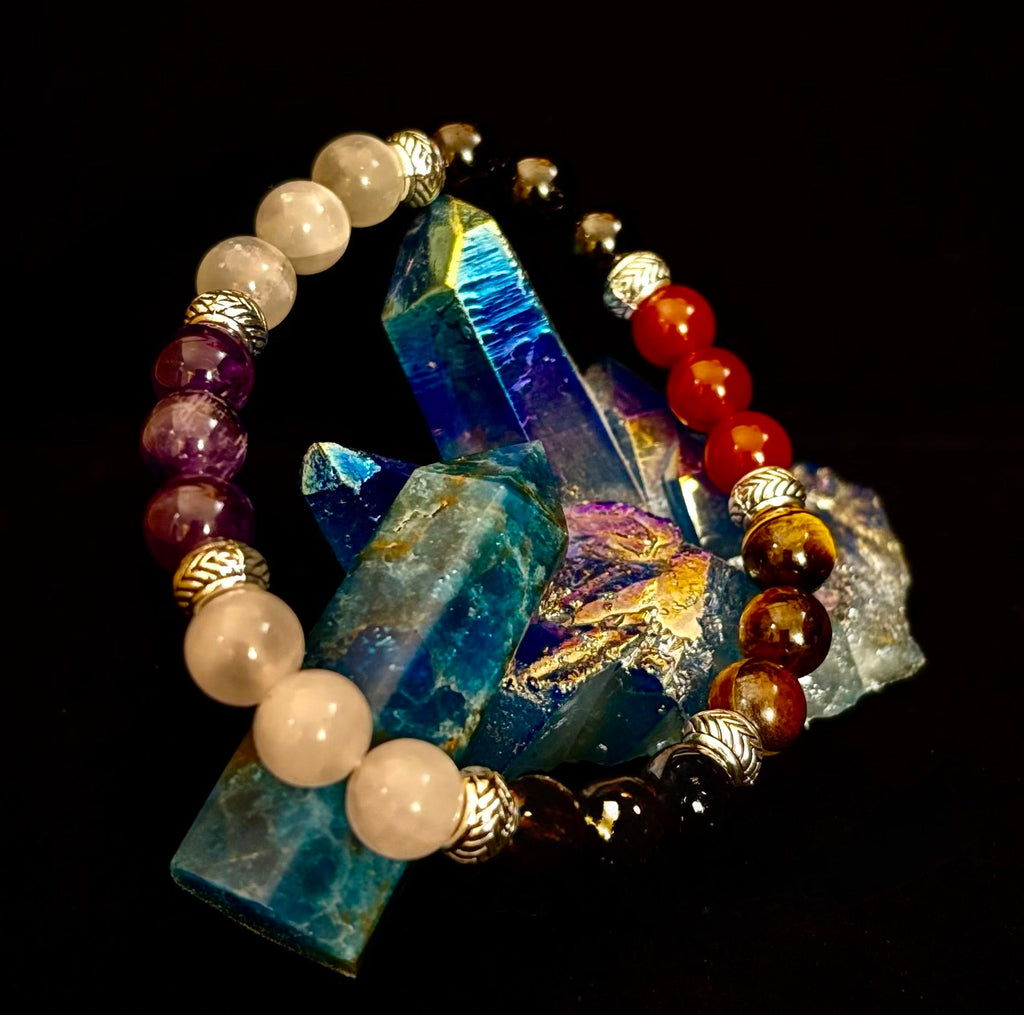 Renewal & Strength Addiction Recovery Bracelet – Carnelian, Amethyst, Rose Quartz, Hematite & Selenite
