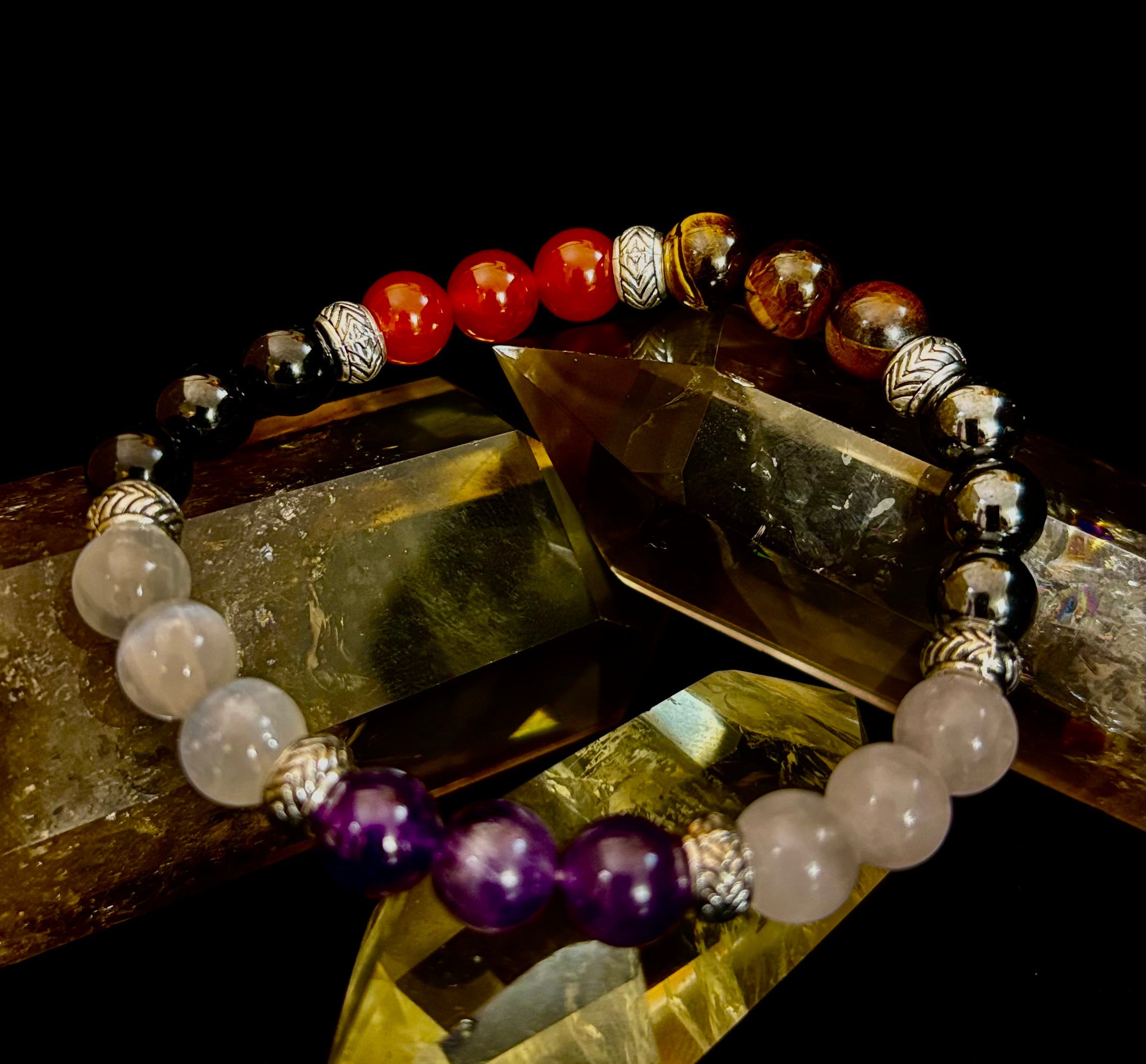 Renewal & Strength Addiction Recovery Bracelet – Carnelian, Amethyst, Rose Quartz, Hematite & Selenite