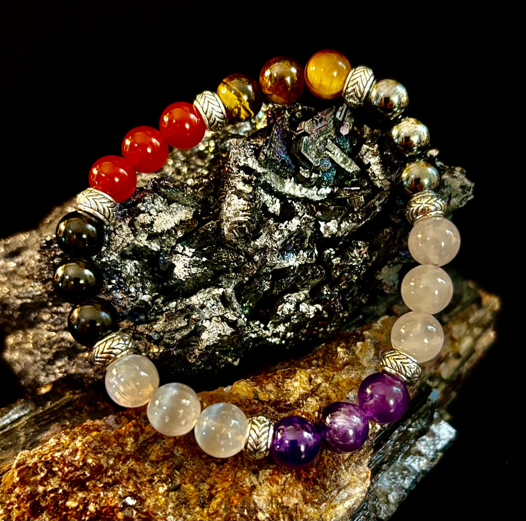 Renewal & Strength Addiction Recovery Bracelet – Carnelian, Amethyst, Rose Quartz, Hematite & Selenite