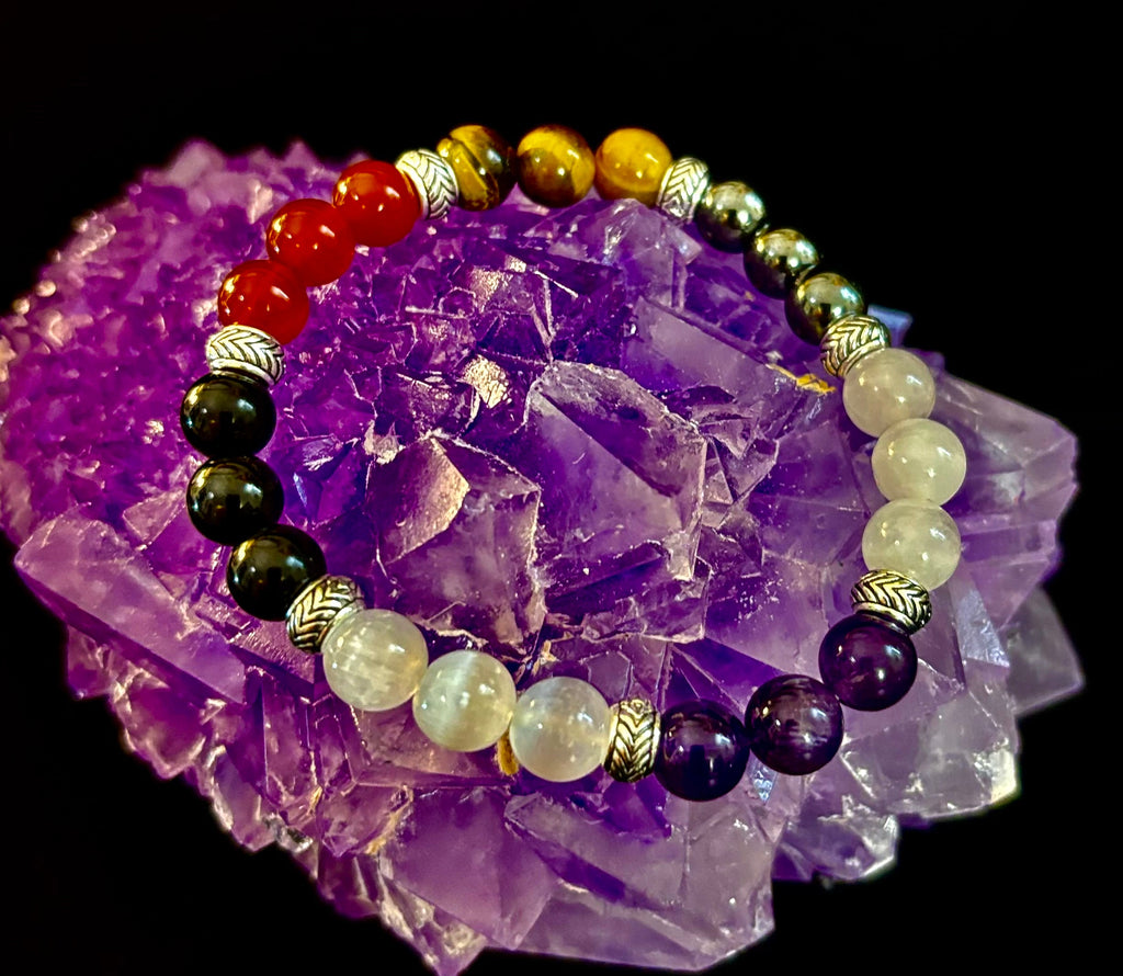Renewal & Strength Addiction Recovery Bracelet – Carnelian, Amethyst, Rose Quartz, Hematite & Selenite