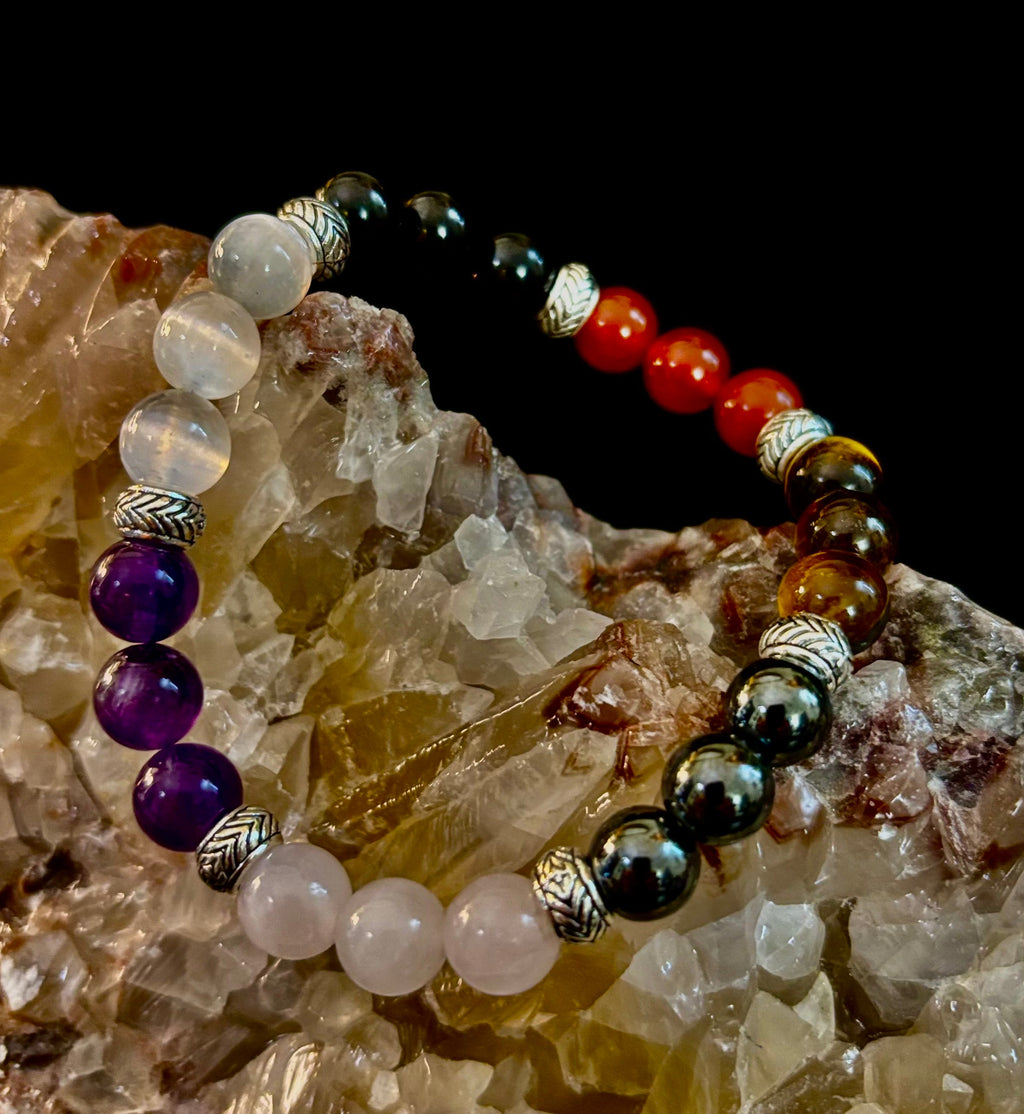 Renewal & Strength Addiction Recovery Bracelet – Carnelian, Amethyst, Rose Quartz, Hematite & Selenite