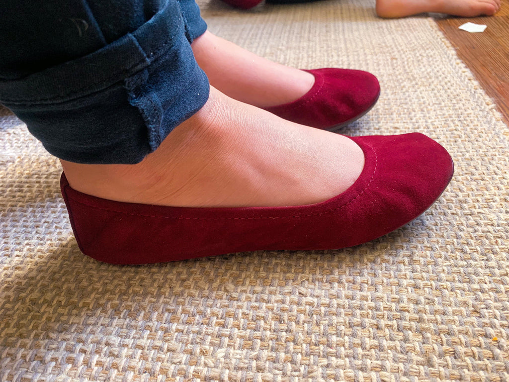 Women's Wine Suede Ballet Flats Comfortable Slip-On Shoes - Image 8