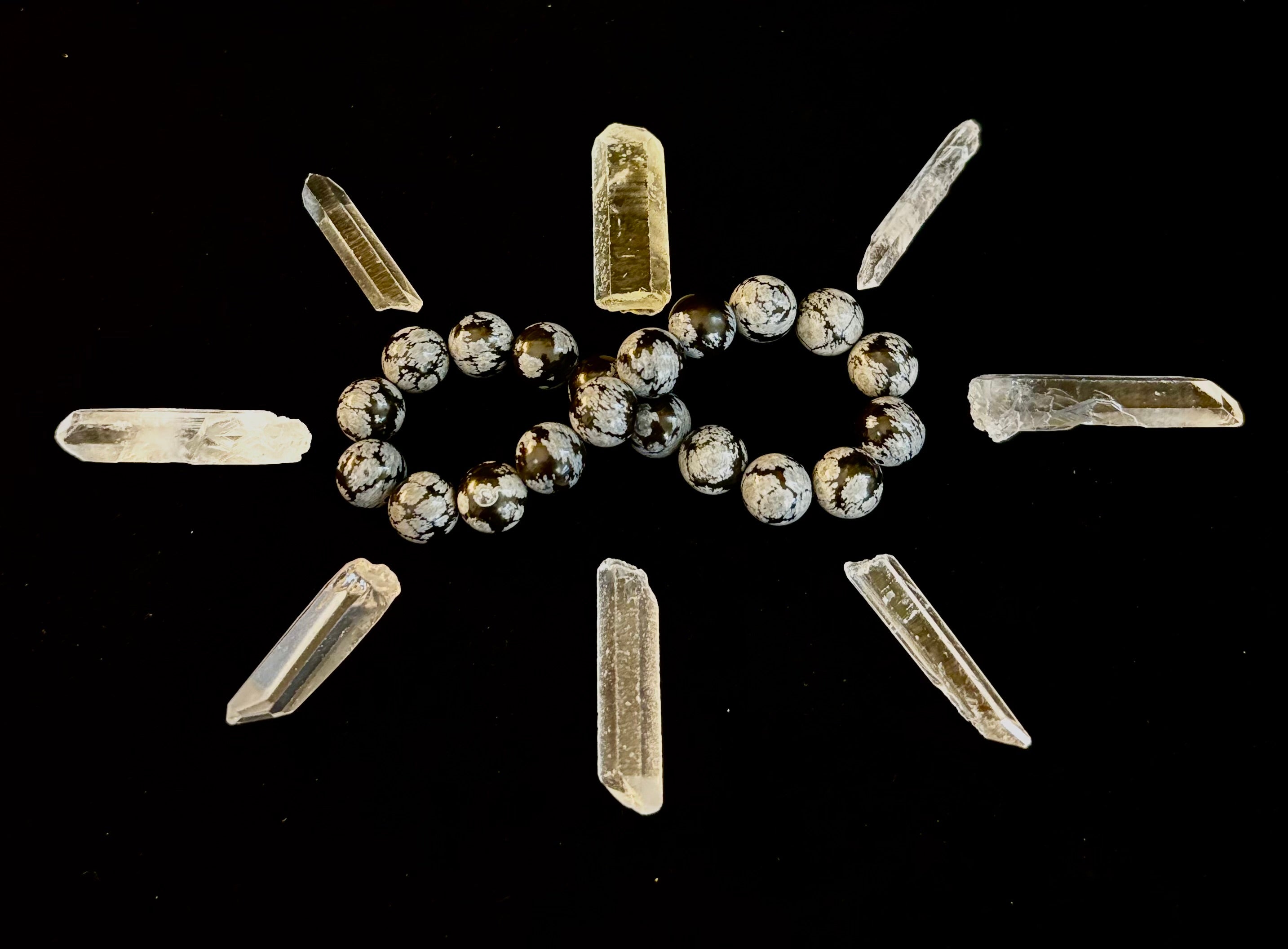 Reiki-Infused Snowflake Obsidian Bracelet – 10mm Protection, Grounding & Emotional Balance (Medium & Large Wrists)