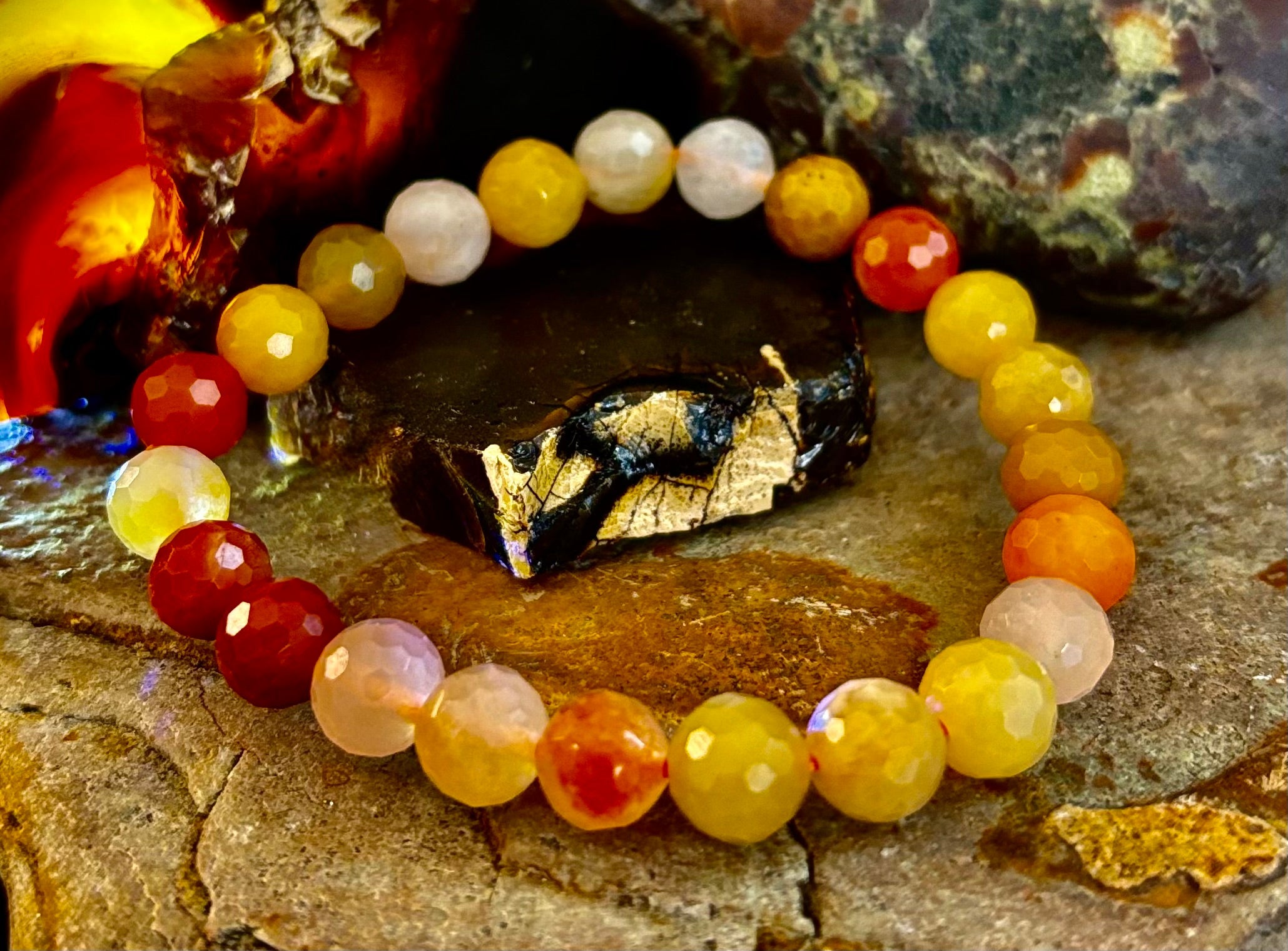 Bright Orange Aventurine Polyhedral-Cut Bracelet – 8mm (Medium Wrist) | Reiki-Infused Confidence & Creativity Stone