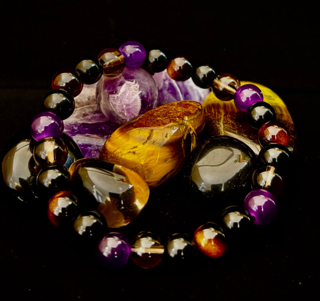 Tranquil Focus Bracelet – Amethyst, Tiger Eye & Smoky Quartz
