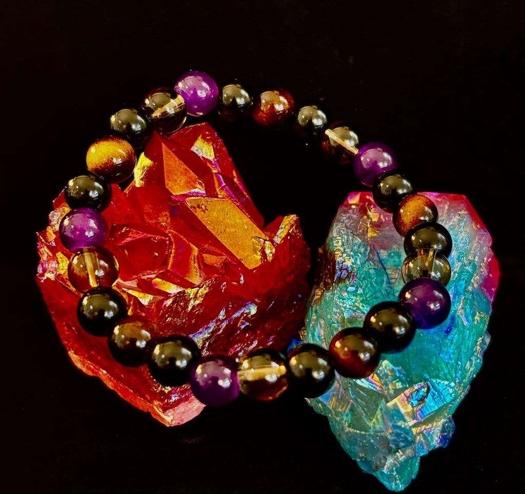Tranquil Focus Bracelet – Amethyst, Tiger Eye & Smoky Quartz