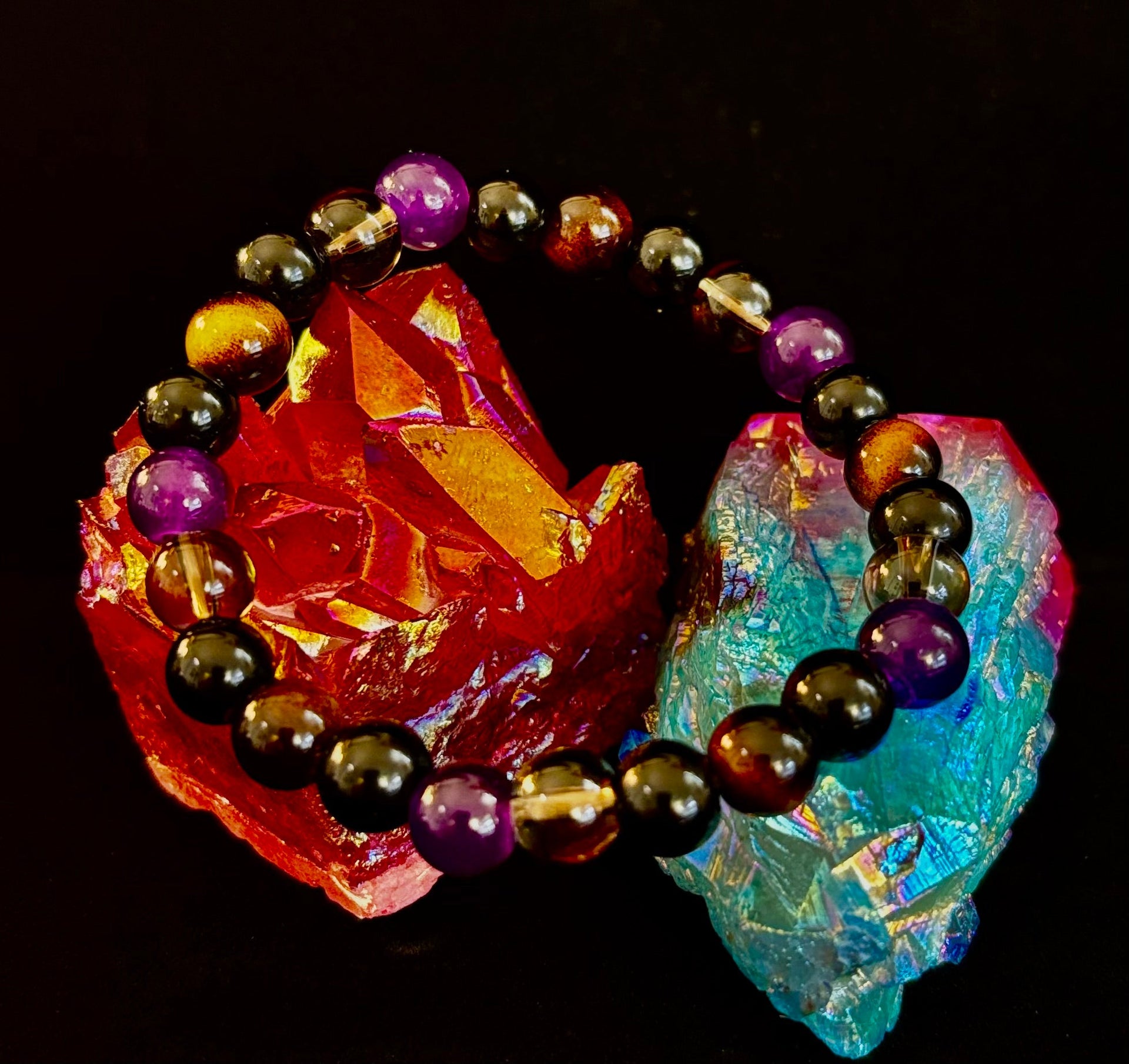Tranquil Focus Bracelet – Amethyst, Tiger Eye & Smoky Quartz