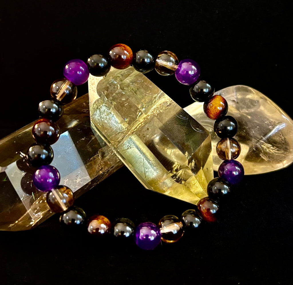 Tranquil Focus Bracelet – Amethyst, Tiger Eye & Smoky Quartz