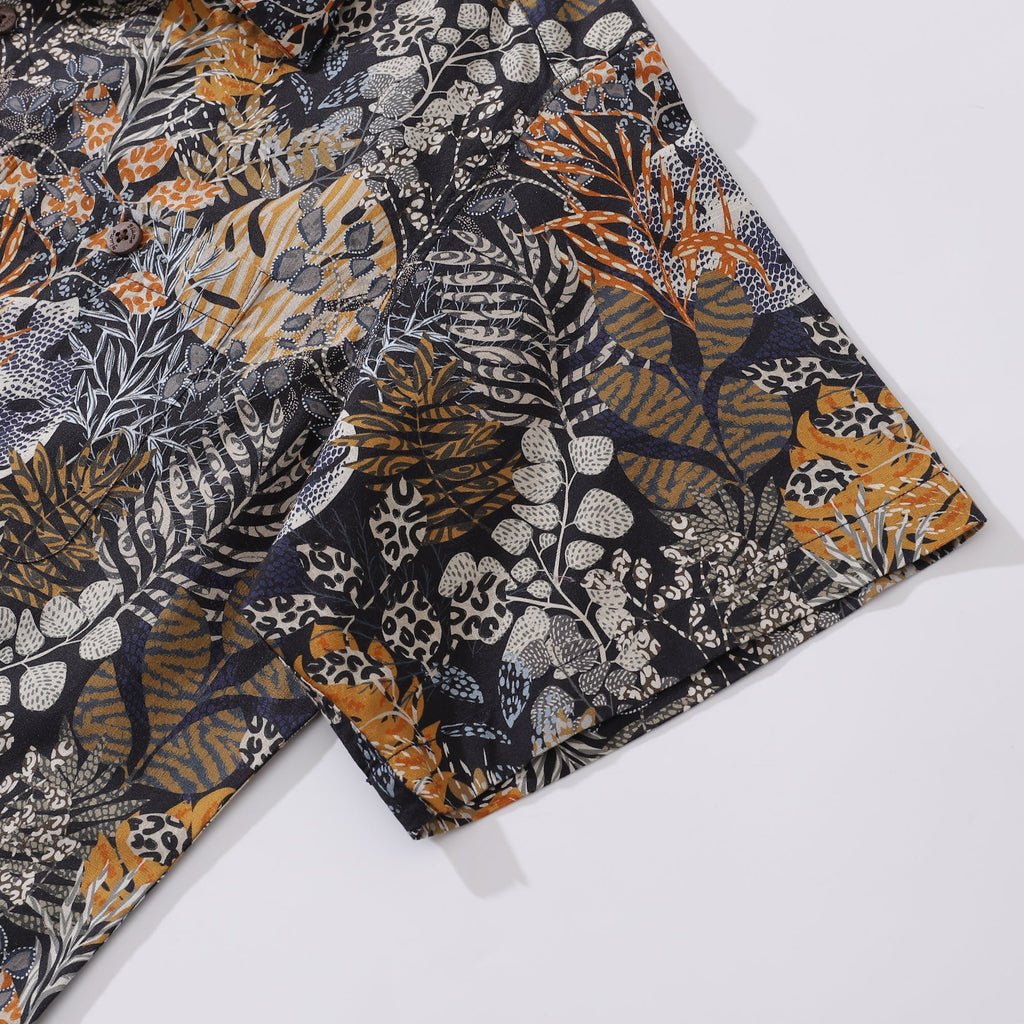 Animal Print Tropical Hawaiian Shirt, Cotton Camp Collar