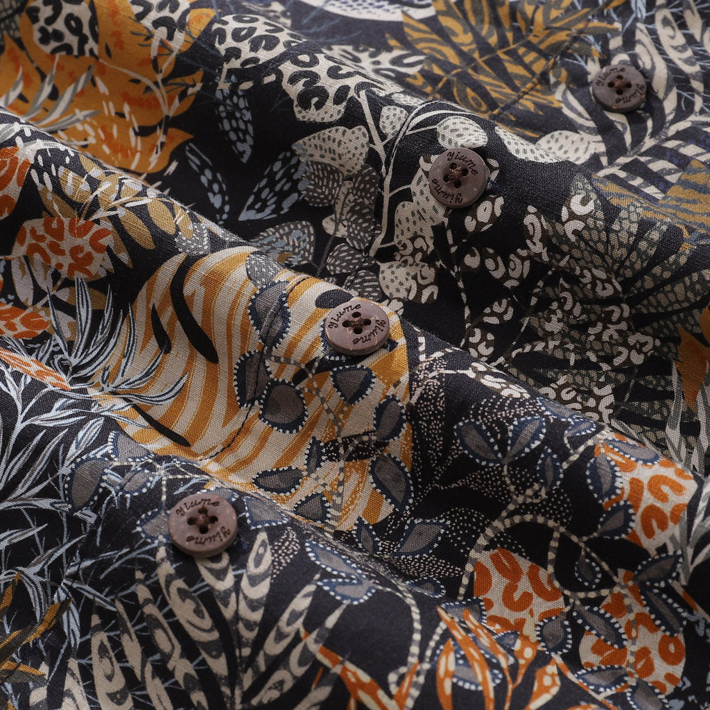 Animal Print Tropical Hawaiian Shirt, Cotton Camp Collar