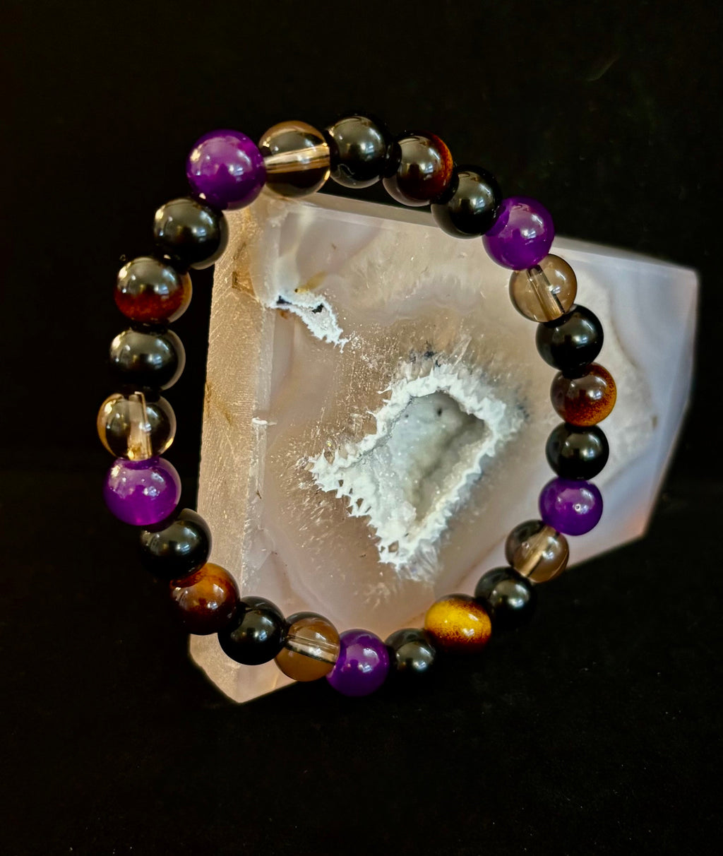 Tranquil Focus Bracelet – Amethyst, Tiger Eye & Smoky Quartz