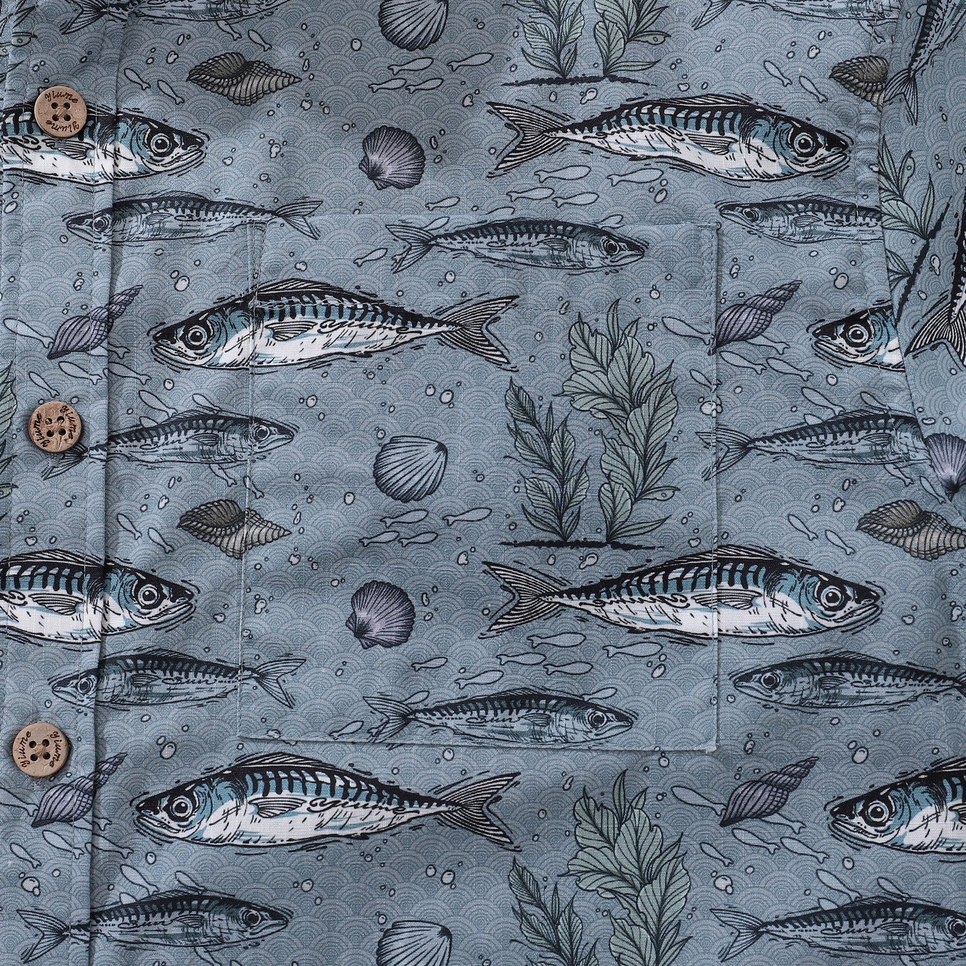 Men's Gray Fish Print Hawaiian Shirt - Cotton Short Sleeve