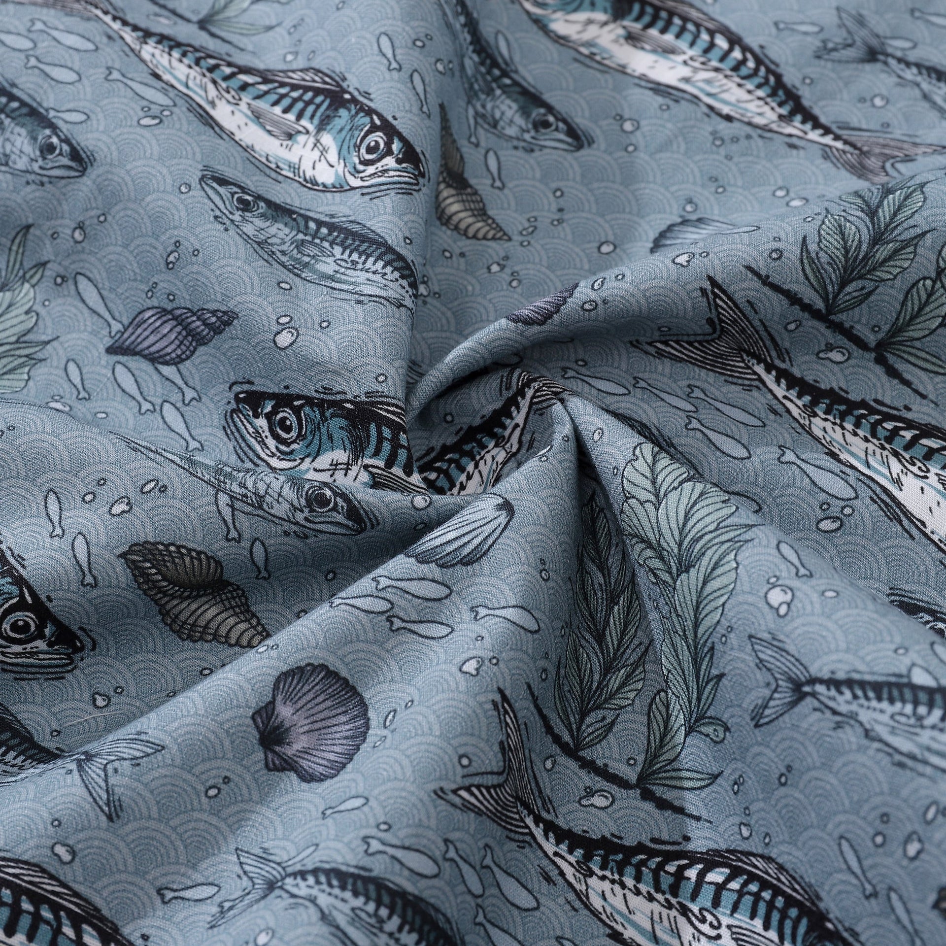 Men's Gray Fish Print Hawaiian Shirt - Cotton Short Sleeve