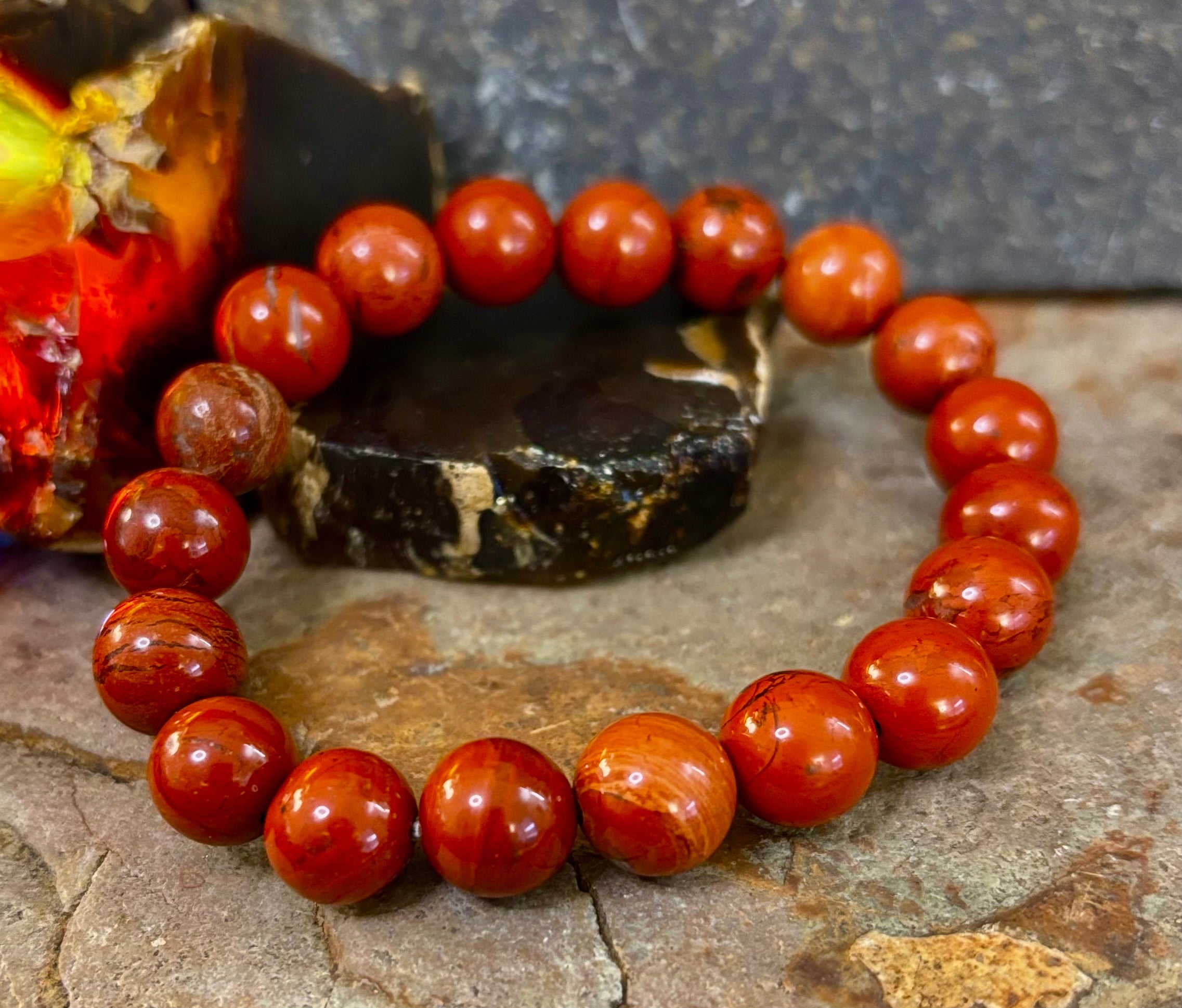 Reiki-Infused Red Jasper Bracelet – 10mm Grounding & Strength Beads
