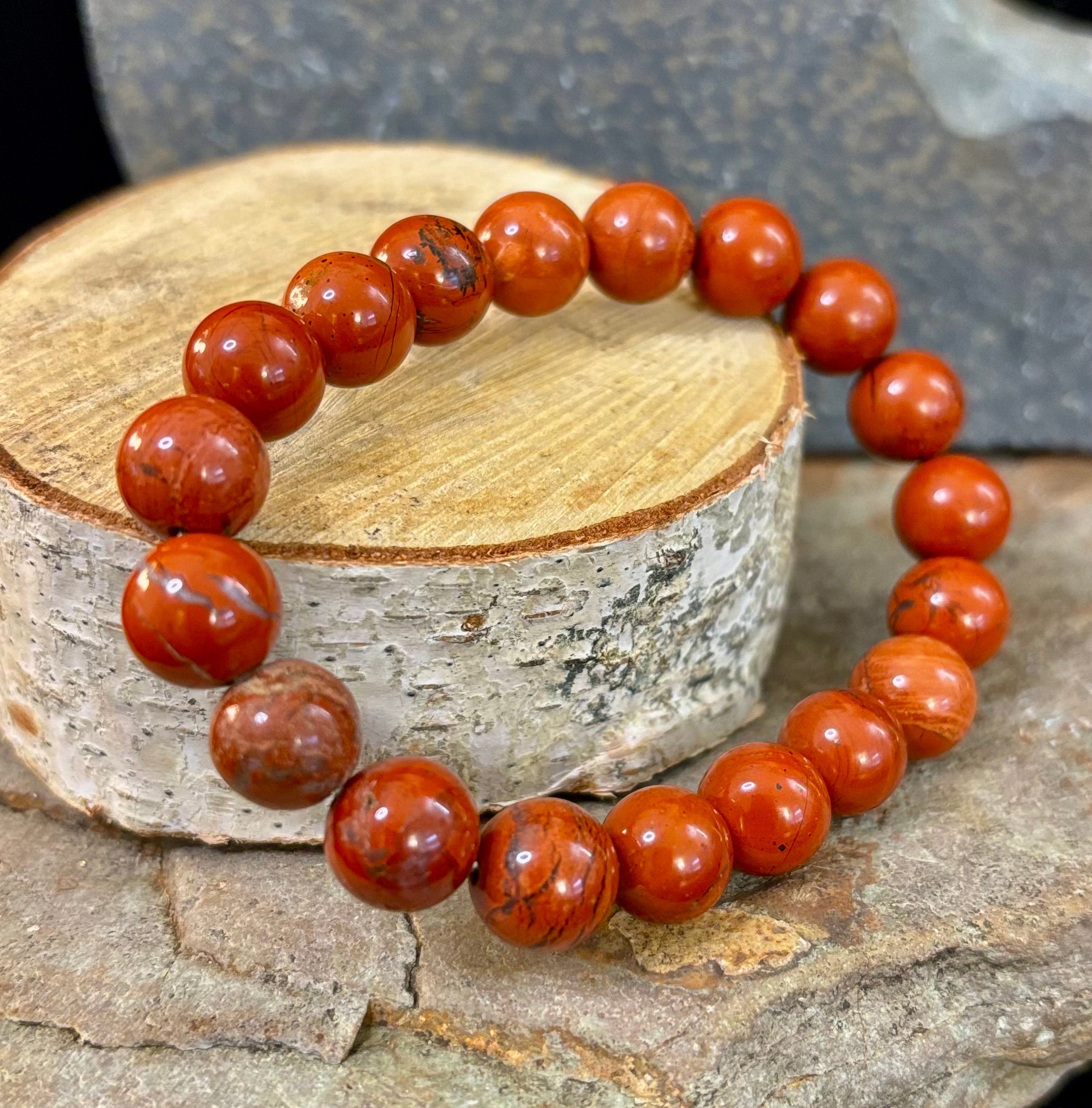 Reiki-Infused Red Jasper Bracelet – 10mm Grounding & Strength Beads