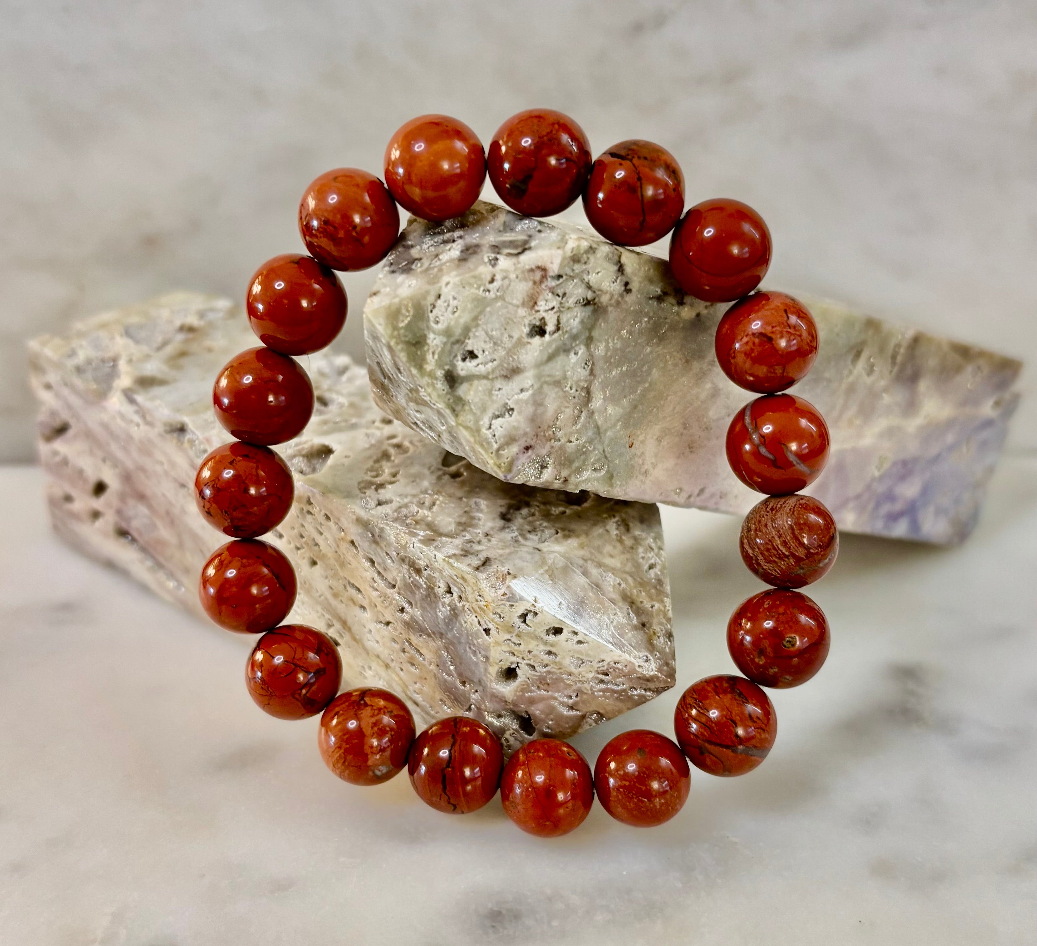 Reiki-Infused Red Jasper Bracelet – 10mm Grounding & Strength Beads