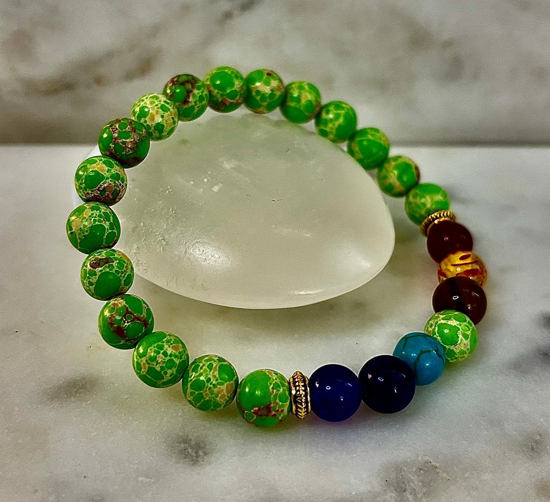 7 Chakra Healing Bracelet with Green Sea Sediment Jasper – Balance, Alignment & Grounding